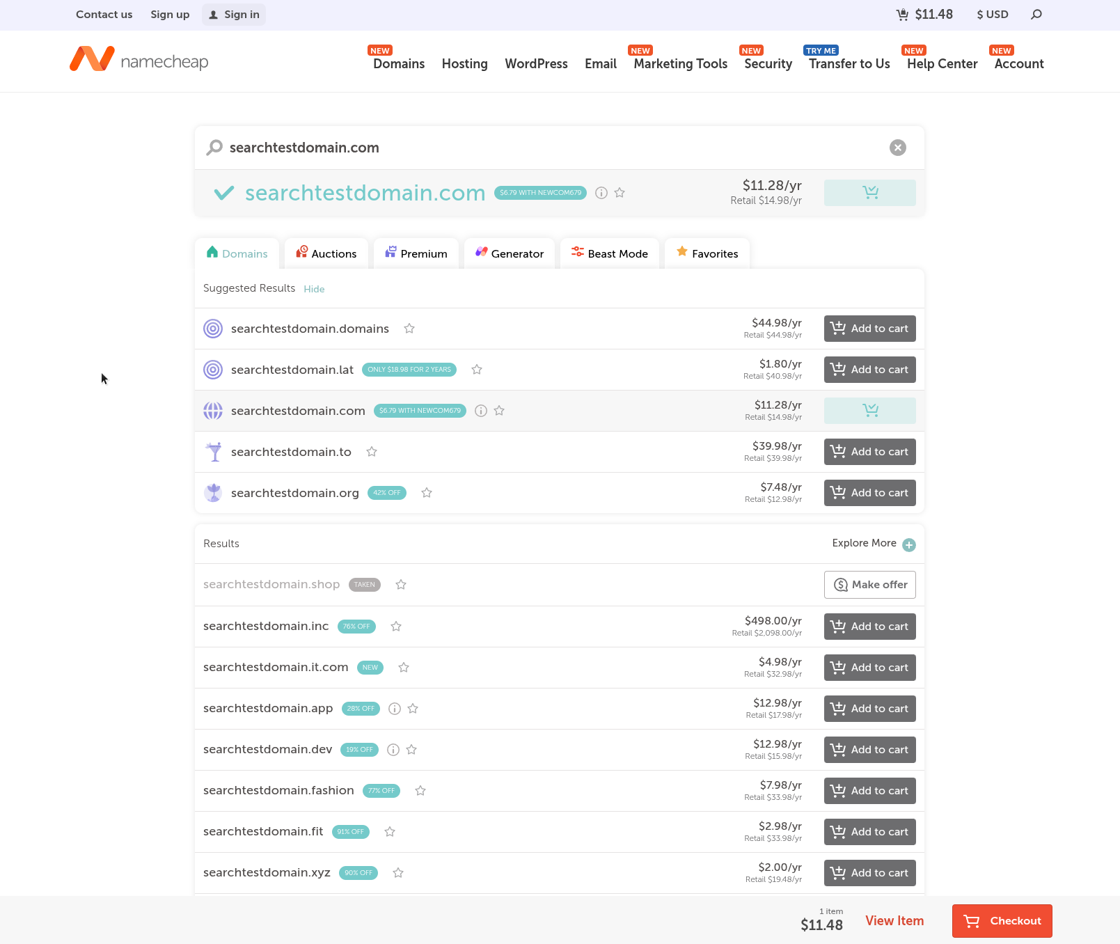 Namecheap domain registration