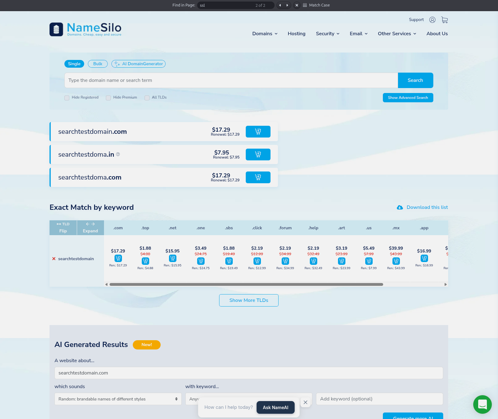 NameSilo domain registration