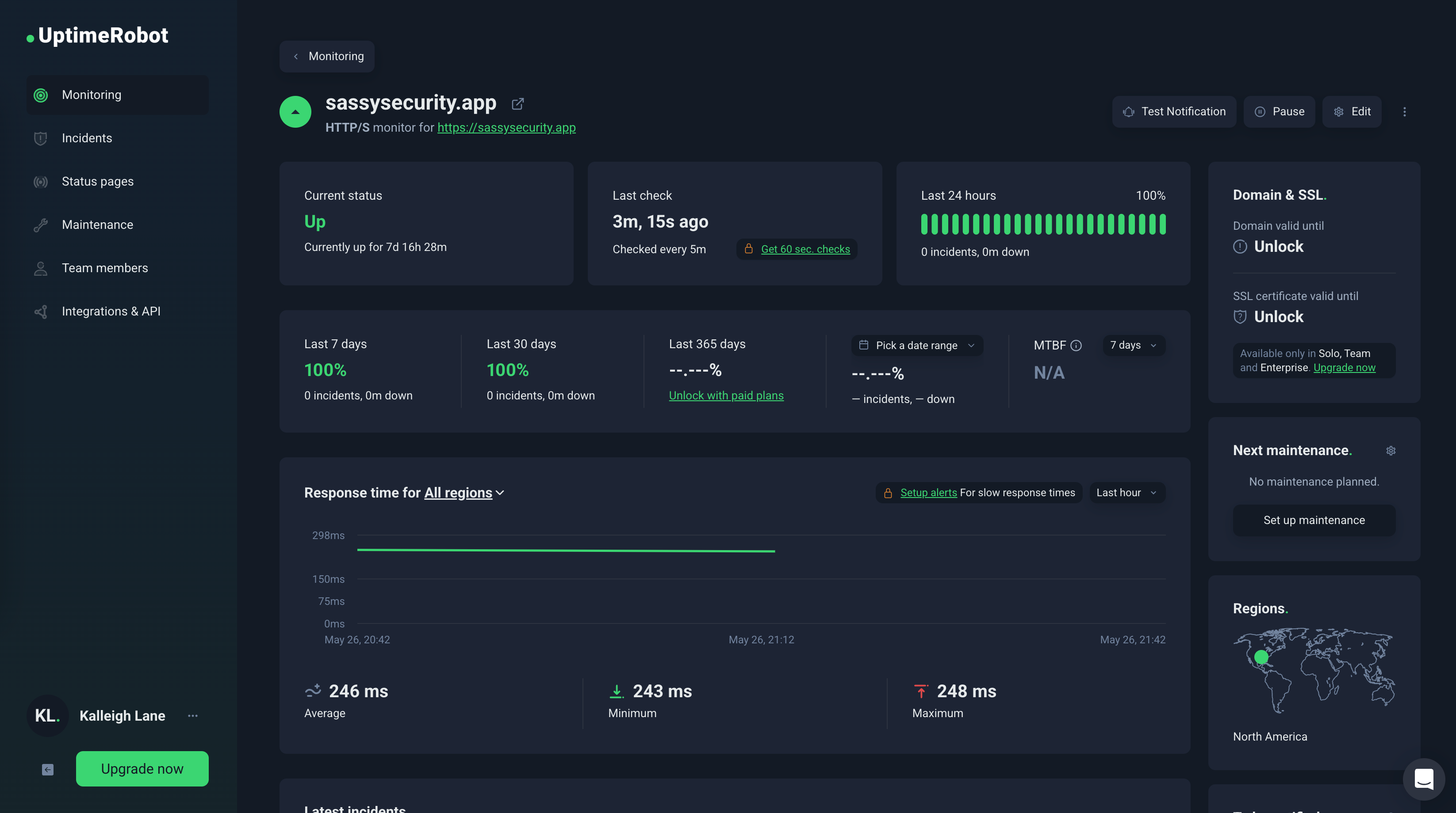IONOS uptime robot results