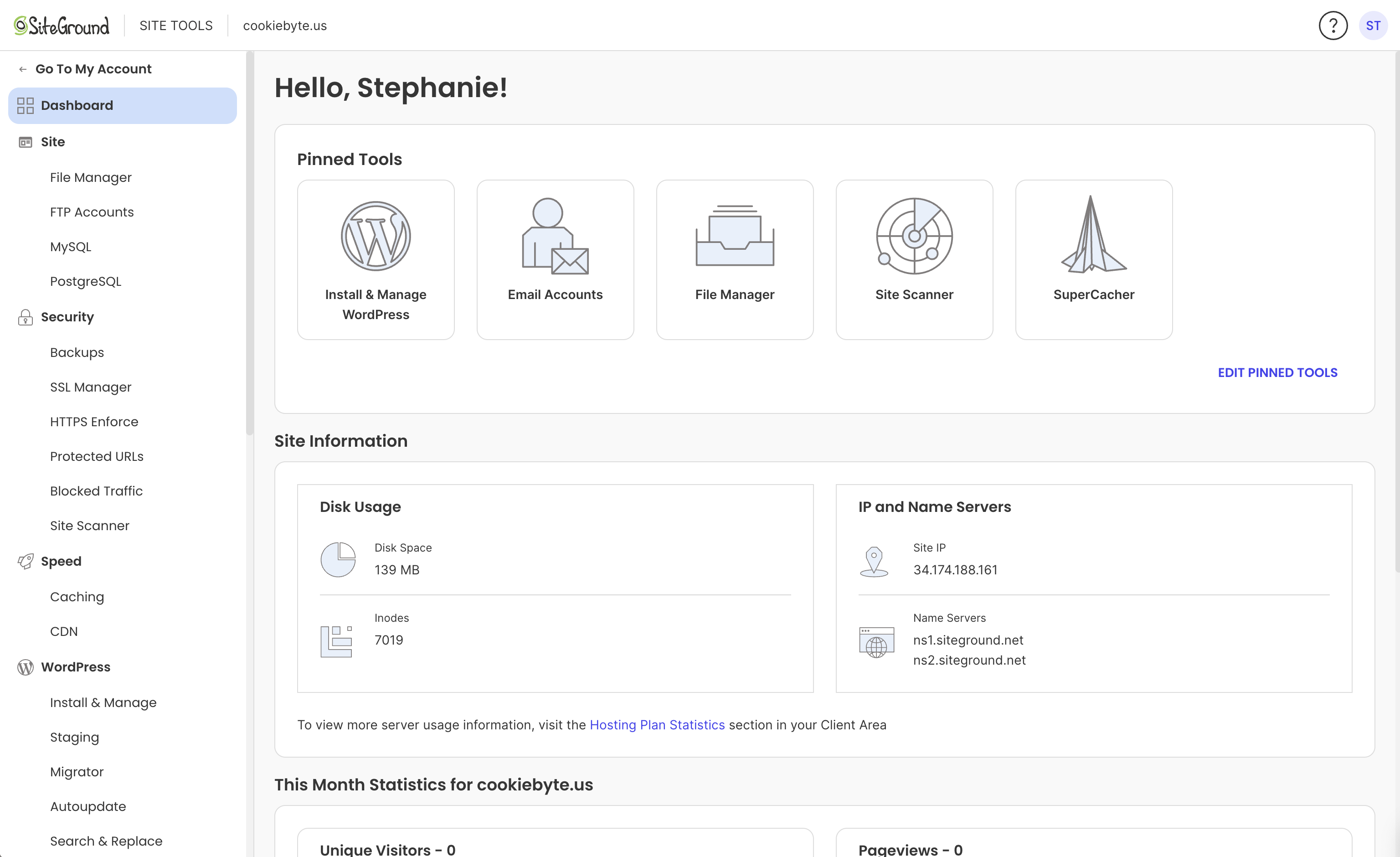 SiteGround Site Tools main dashboard