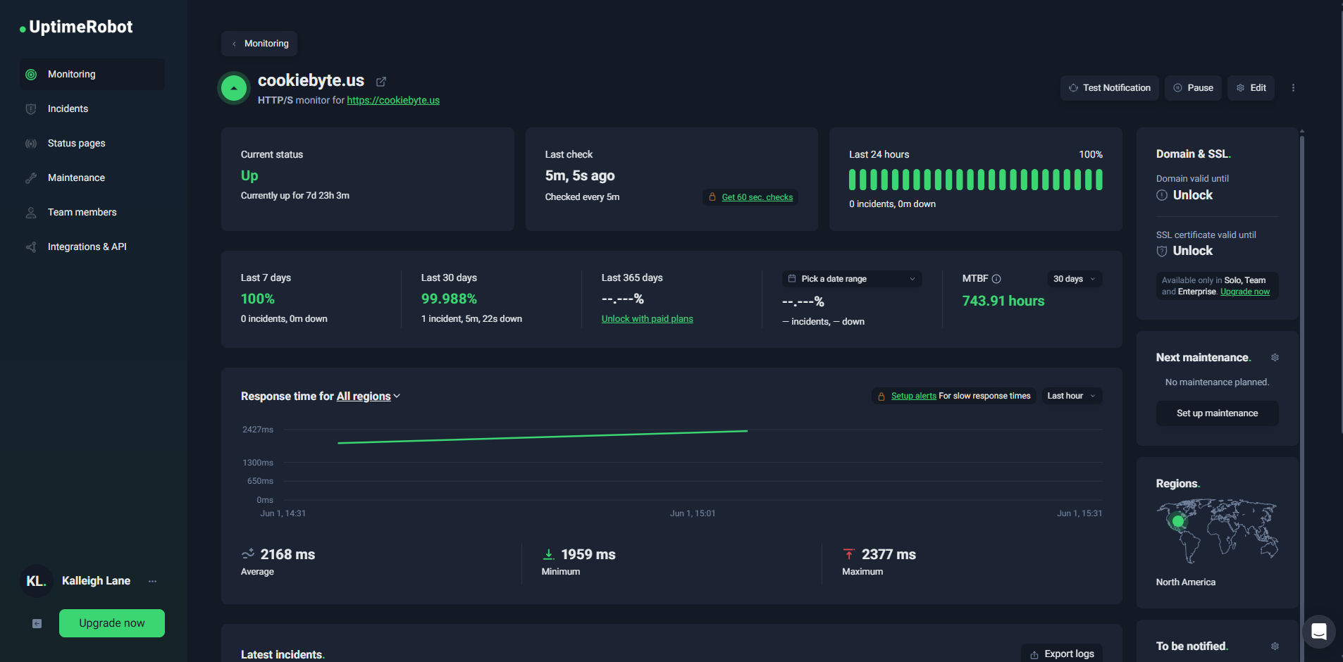 SiteGround's uptime robot results