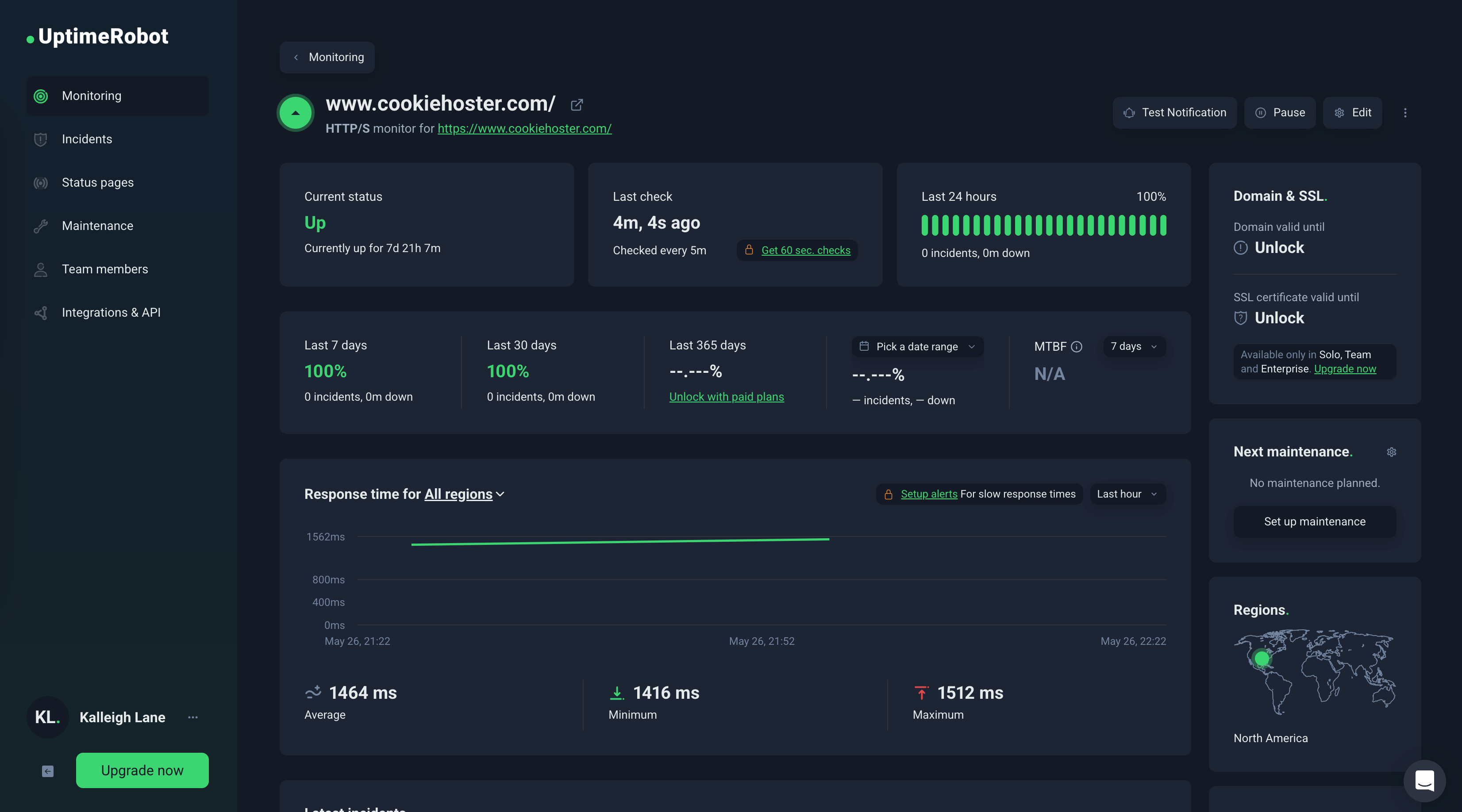 ScalaHosting uptime monitoring results