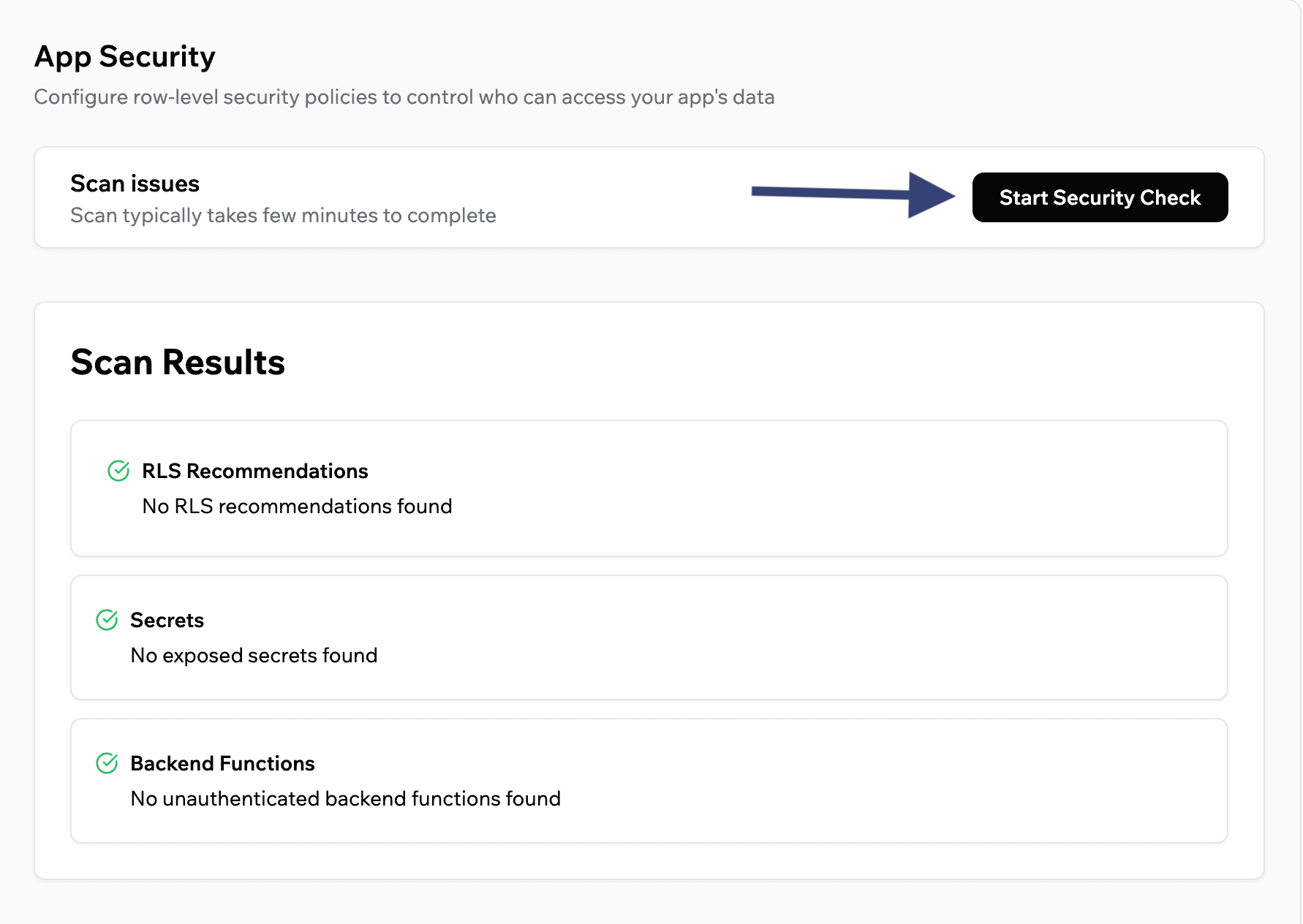 Base44 security scan with clean results