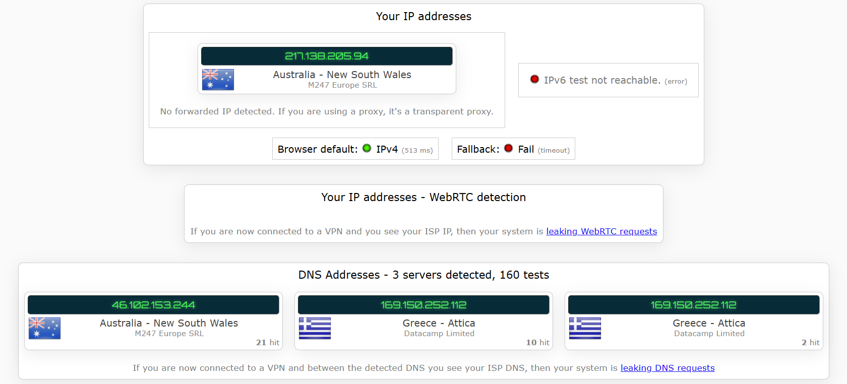 IVPN's kill switch test results (passed)