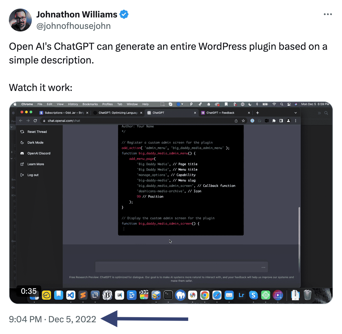 Early example of vibe coding screenshot of ChatGPT