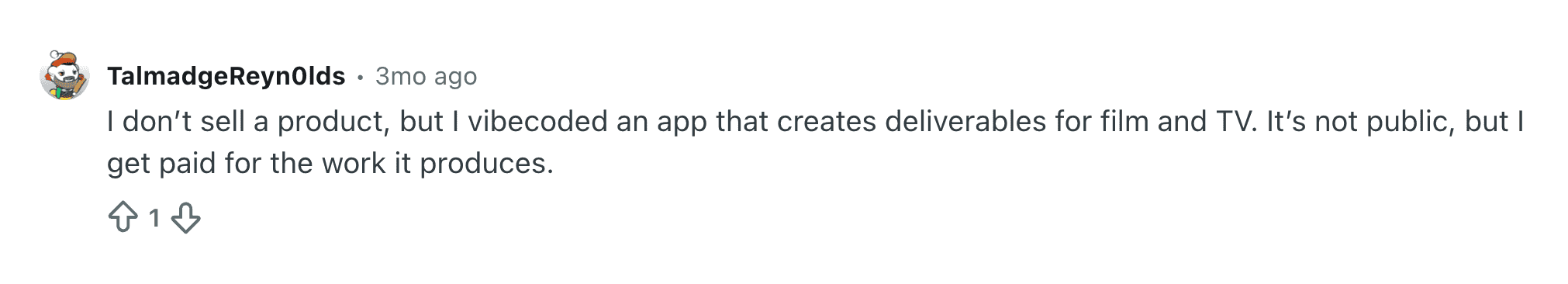 Reddit vibe coding example