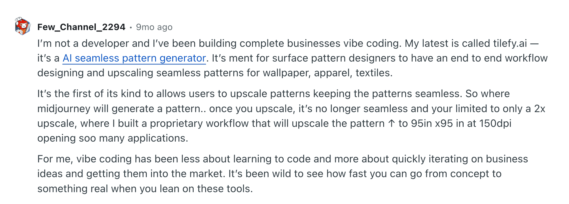 Reddit vibe coding example
