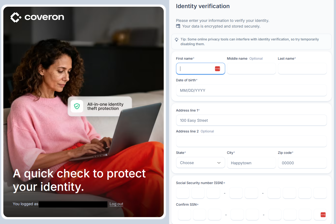 Coveron identity verification form 