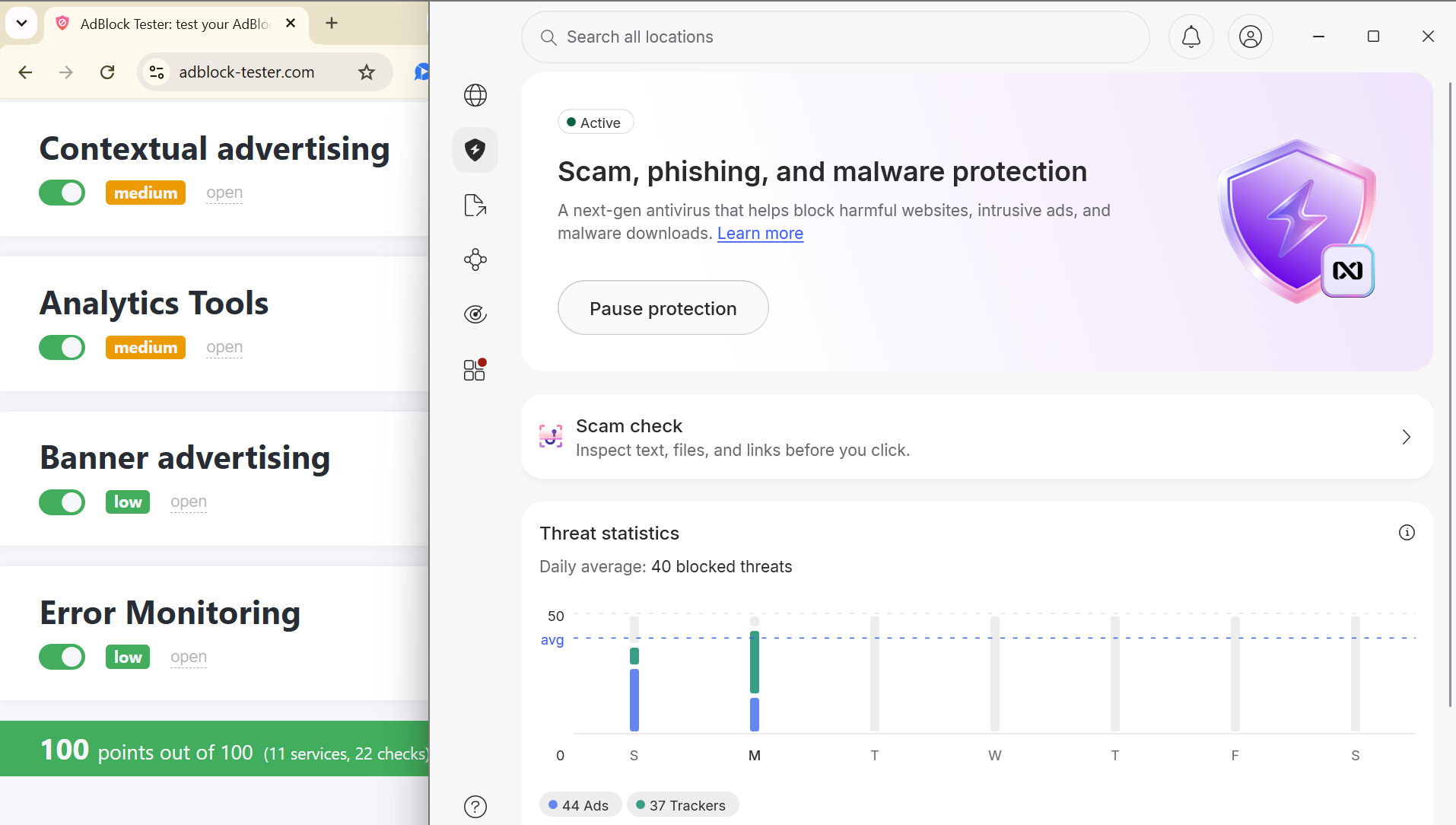 NordVPN next-gen antivirus AdBlock Tester results June 2026