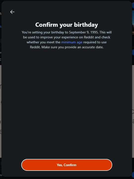 Normal Reddit age verification process
