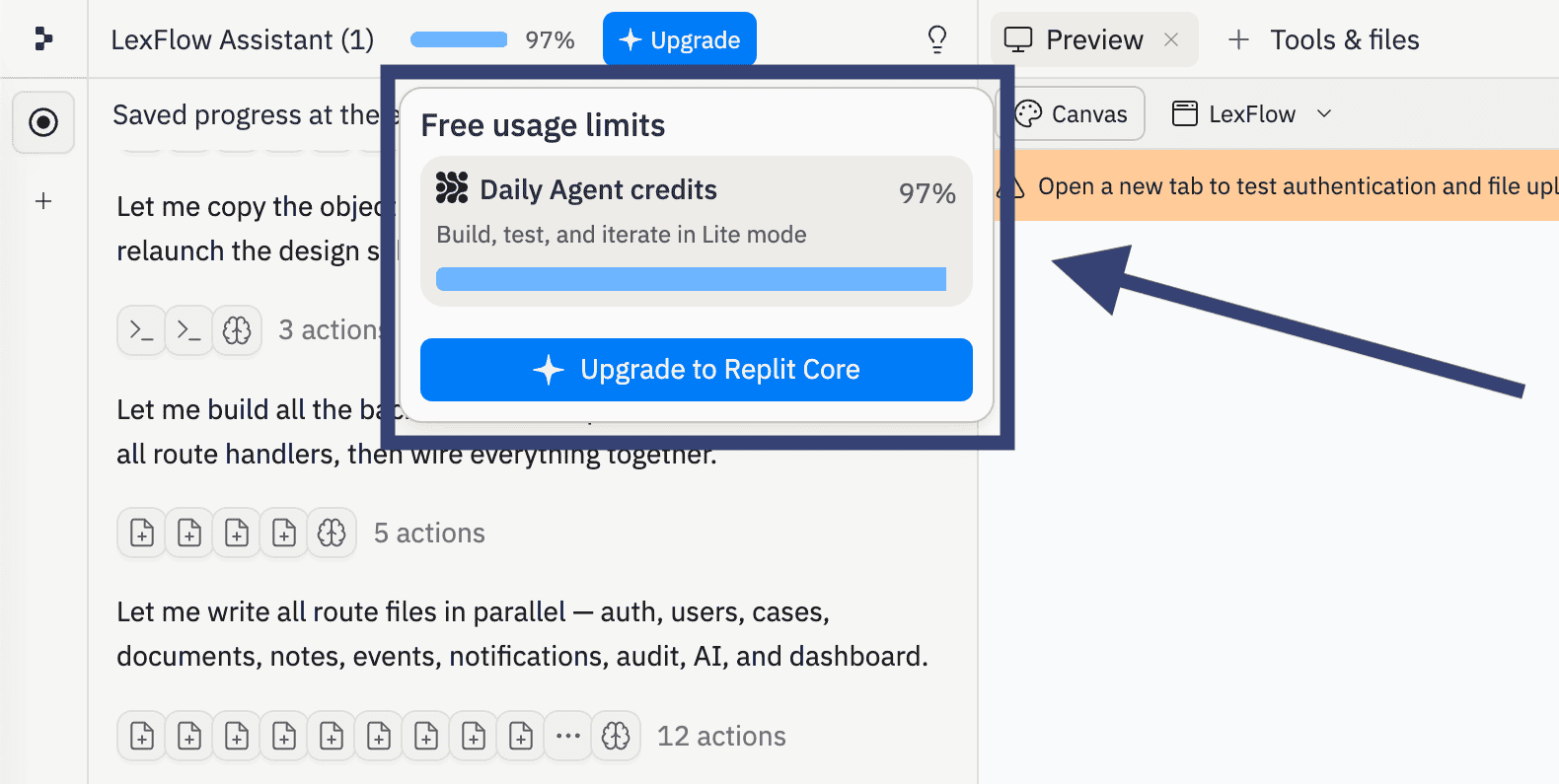 Tracking Replit credit usage for All About Cookies test