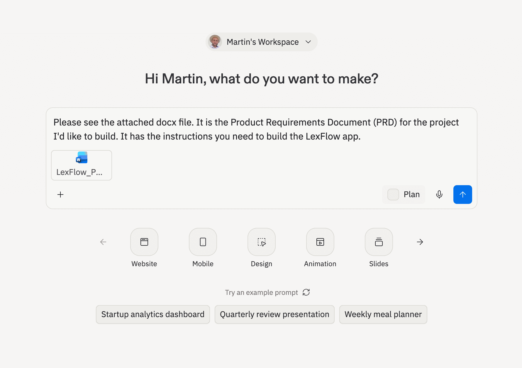 Martin's initial PRD for Replit test