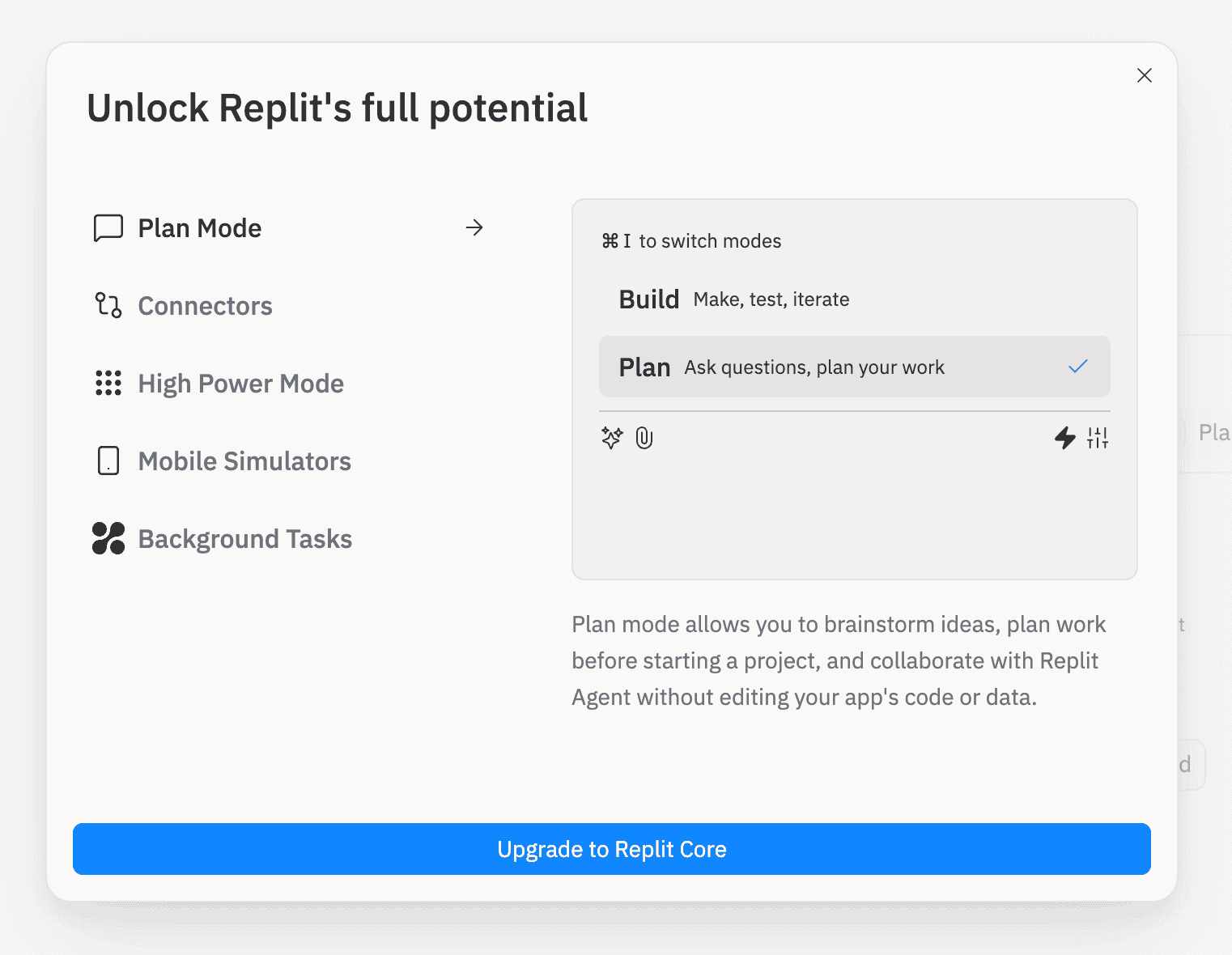 Replit plan mode not available on free plan