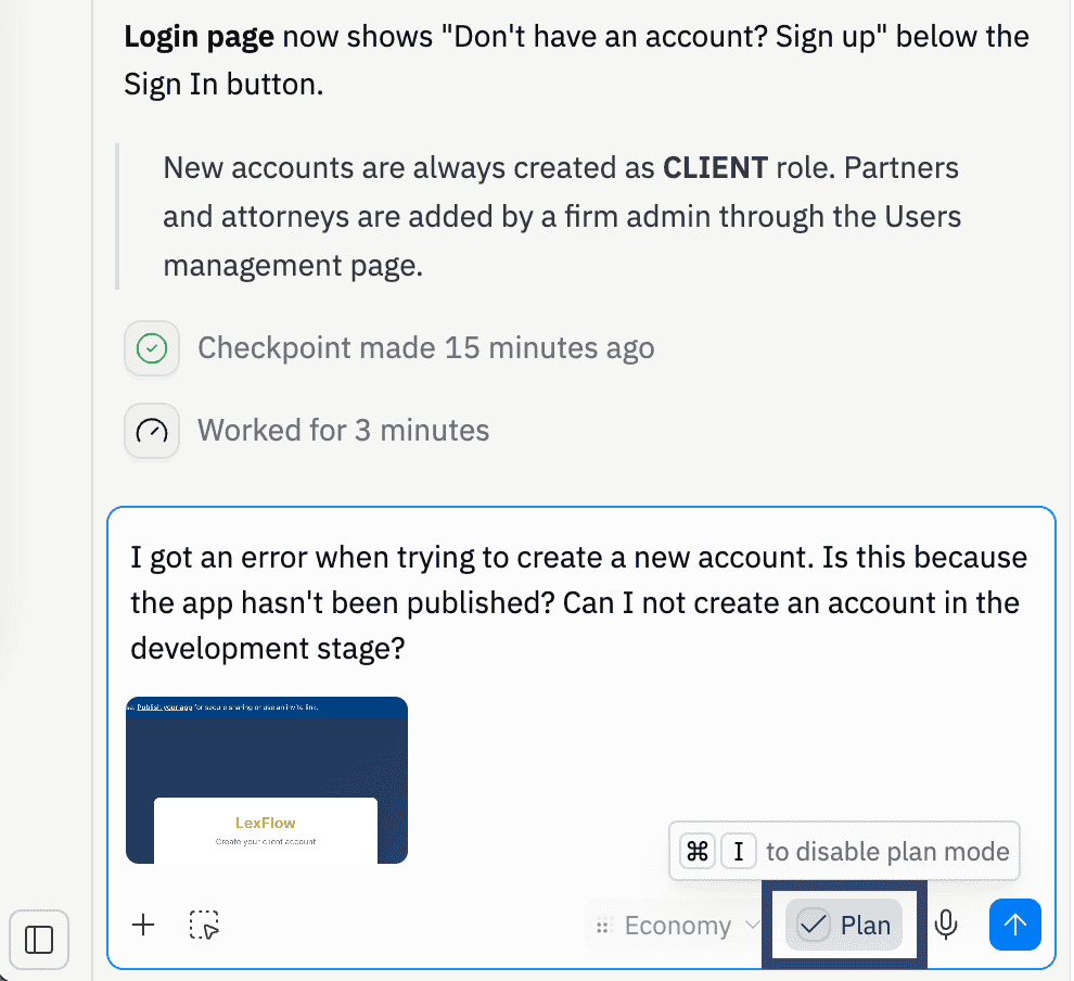 Using Replit Plan Mode for troubleshooting