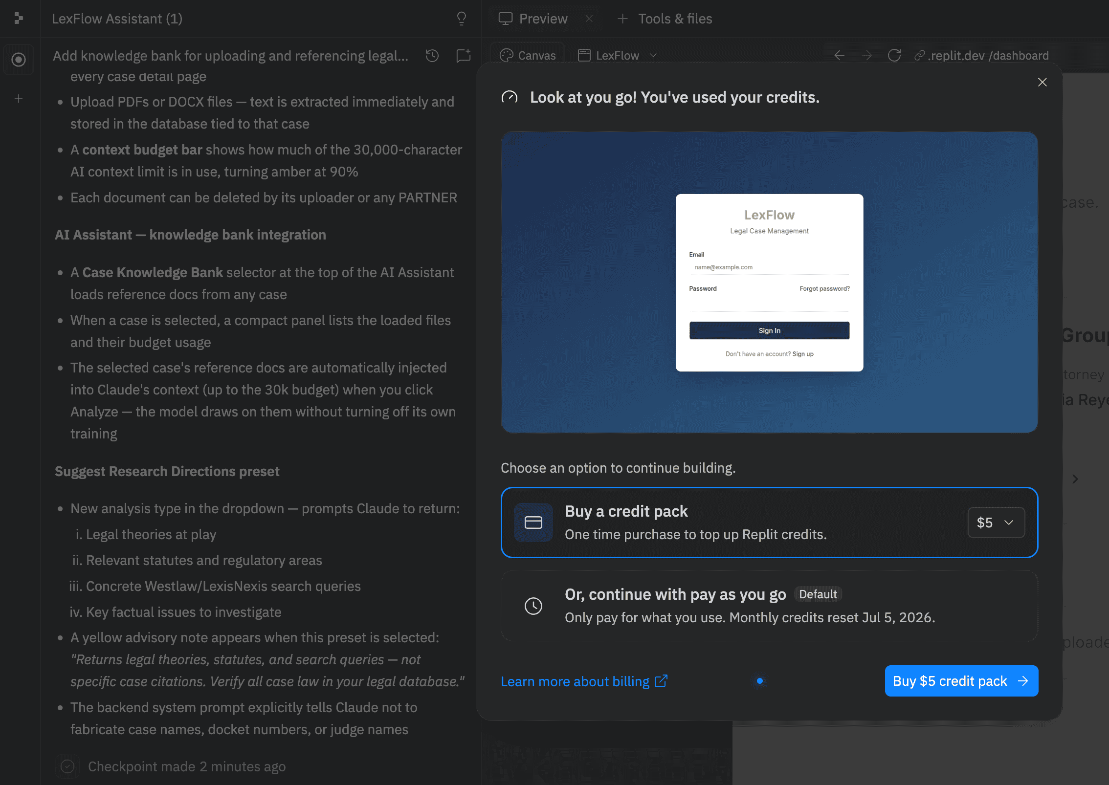All About Cookies test build for Replit review used all the monthly credits