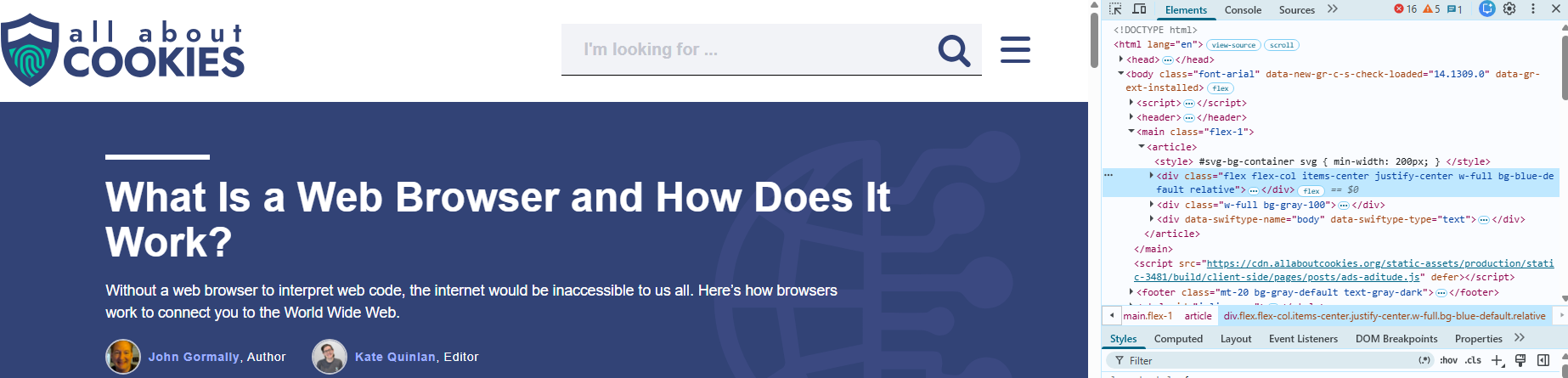 Screenshot of web browser page with HTML visible