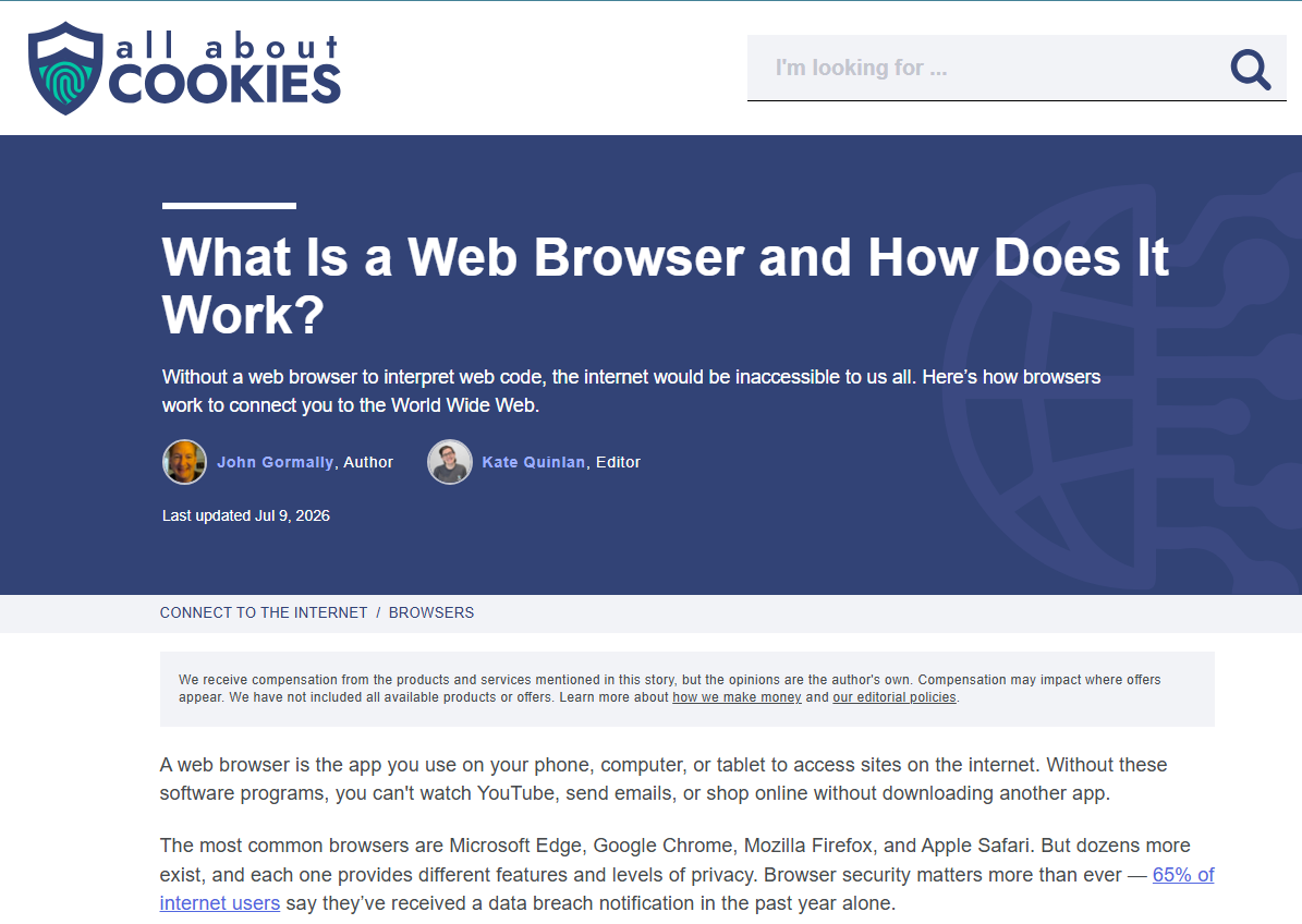 screenshot of web browser page showing header and text