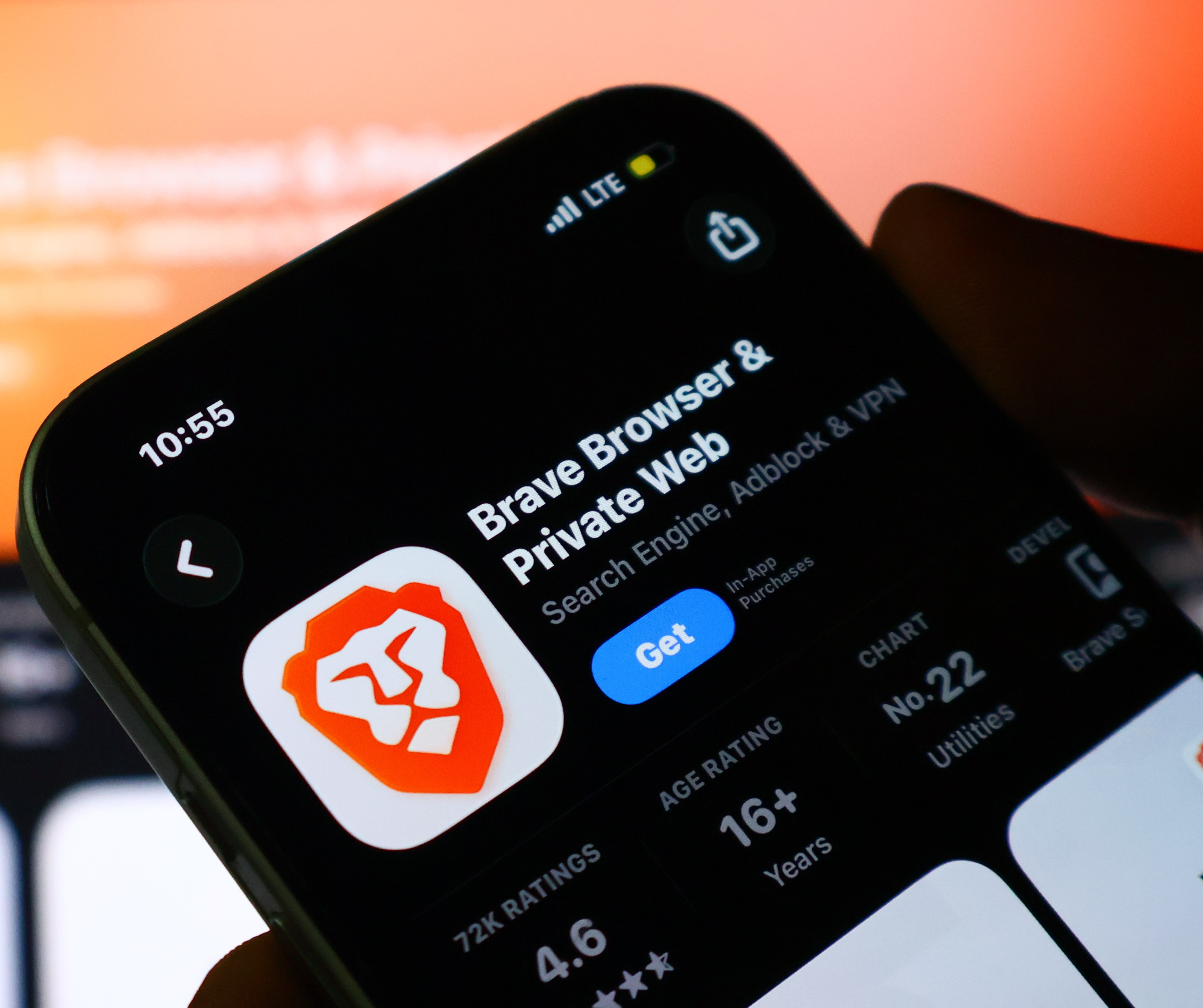 Smartphone displaying Brave Browser app