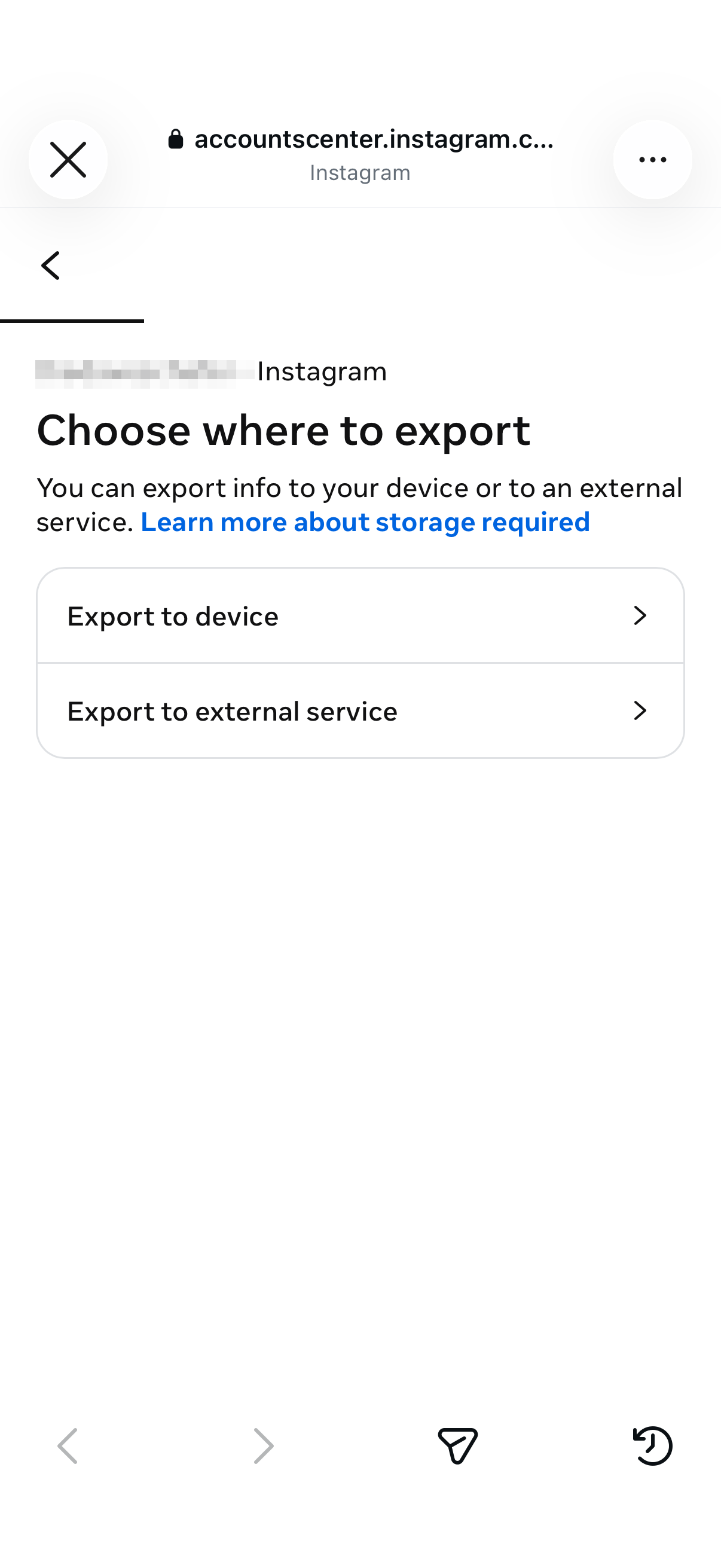 Choose where to export your Instagram information