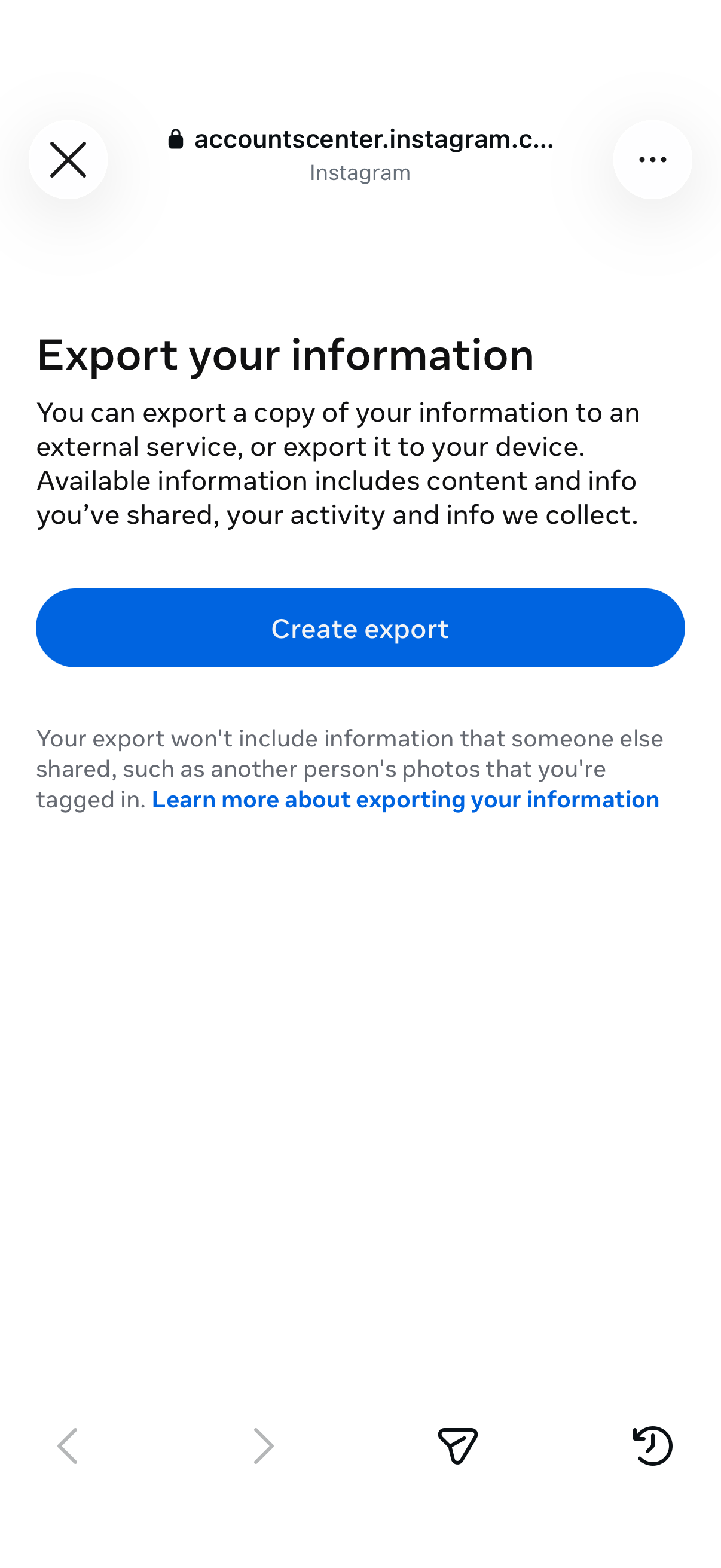 Export your information from Instagram
