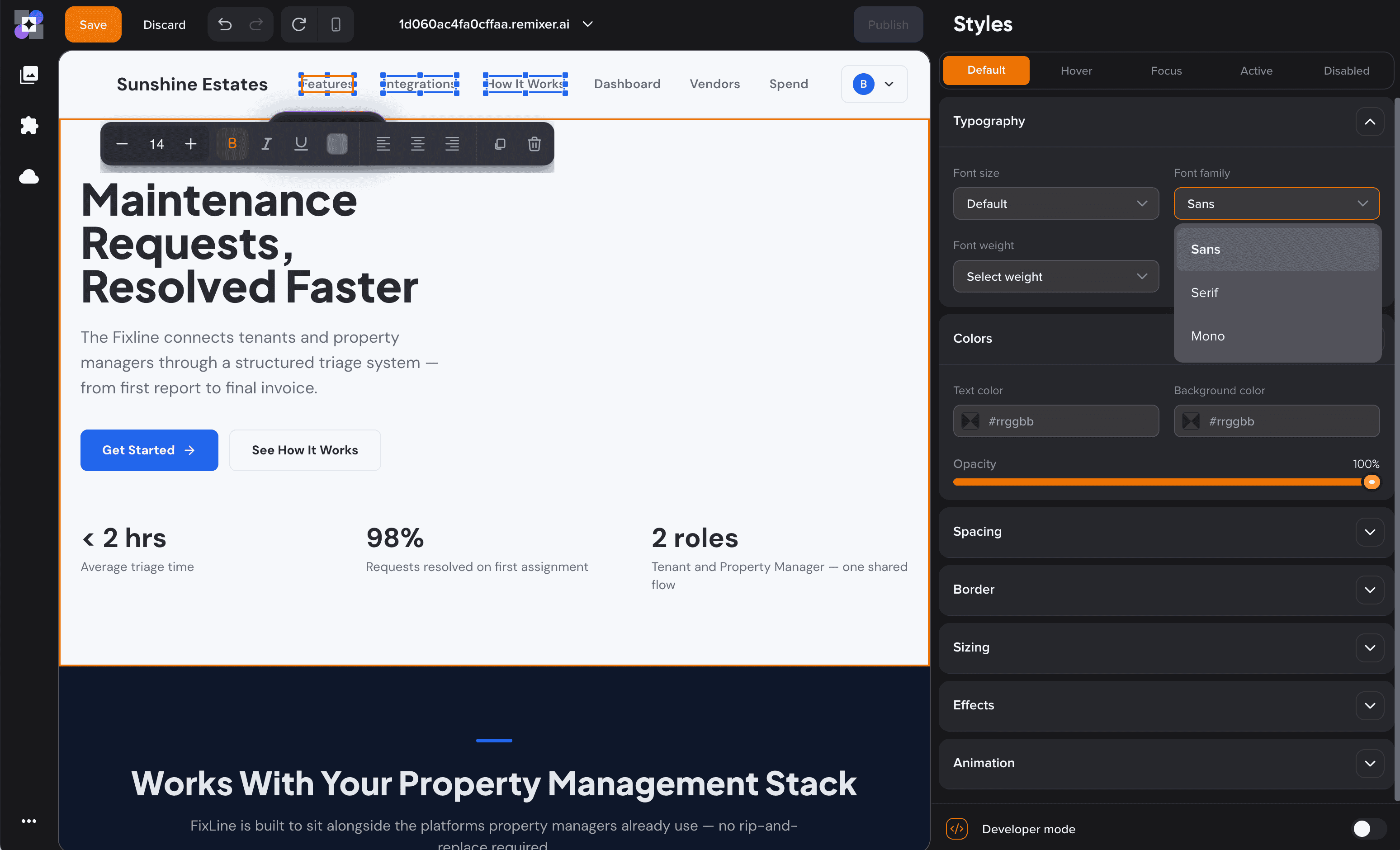 DreamHost Remixer visual editor