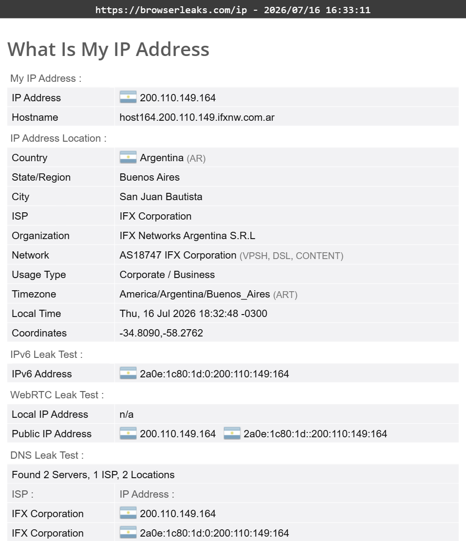 Malwarebytes Privacy VPN's DNS leak test results (pass)