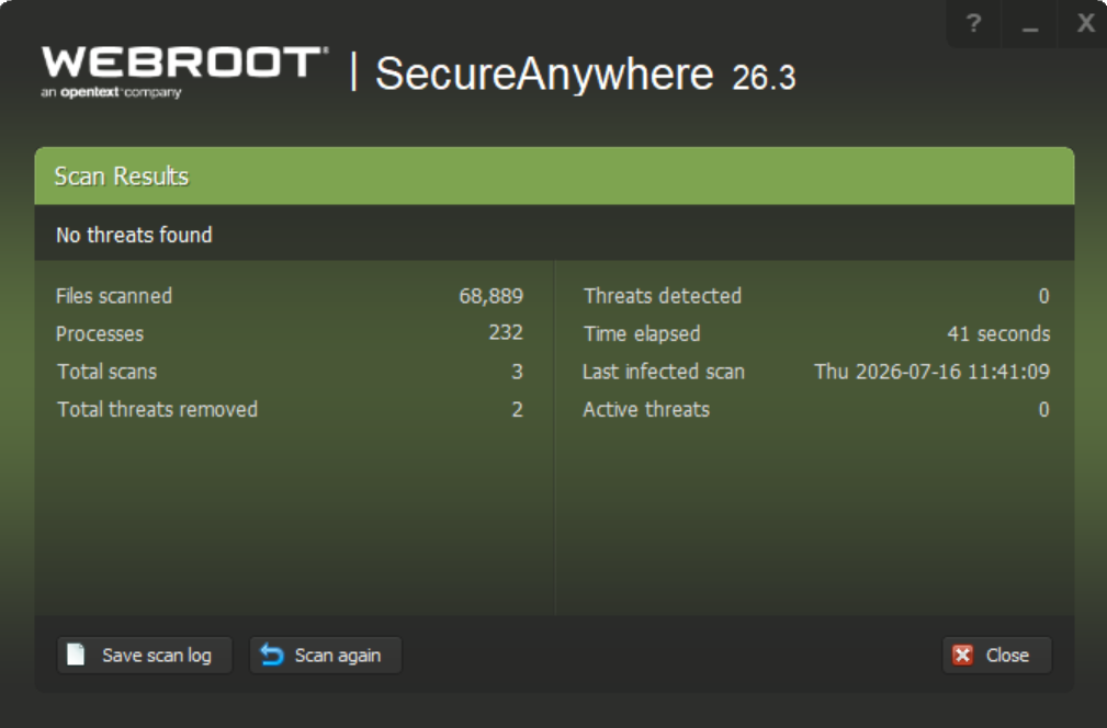 Webroot scan results