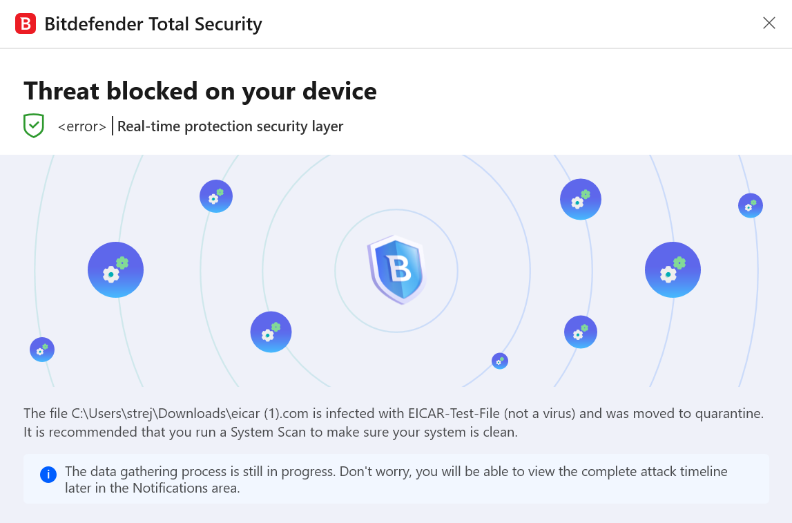 Bitdefender Total Security pop-up re: threat blocked on your device