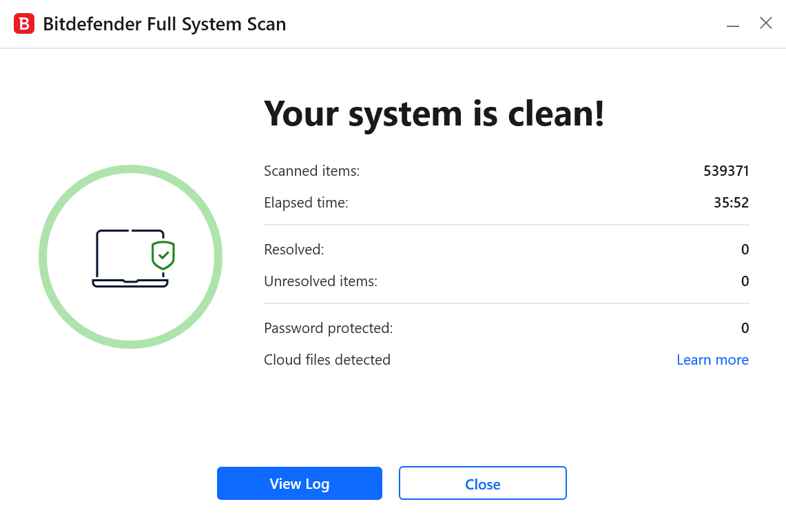 Bitdefender Full System Scan results