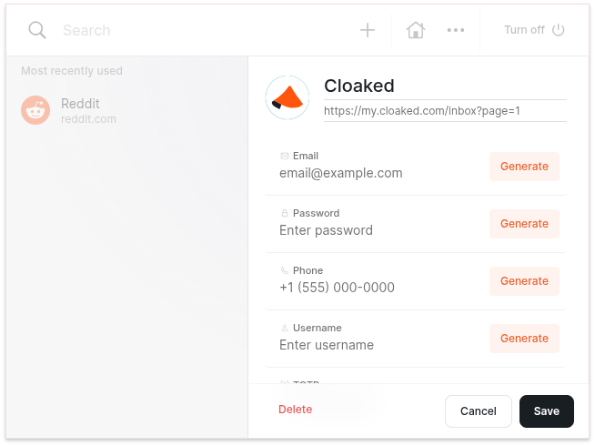 Using Cloaked browser extension to create aliases