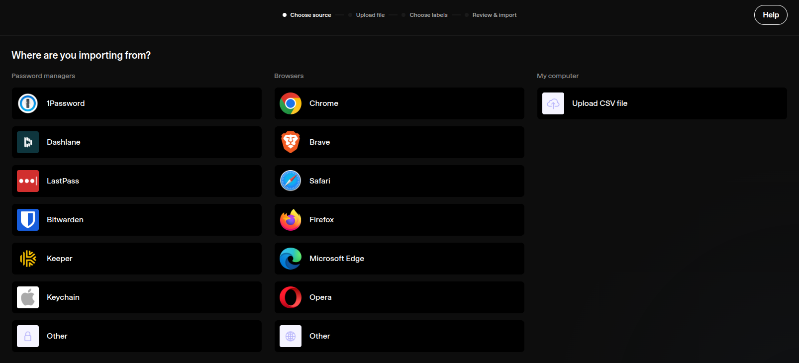 Importing passwords from browser vault or password manager into Cloaked