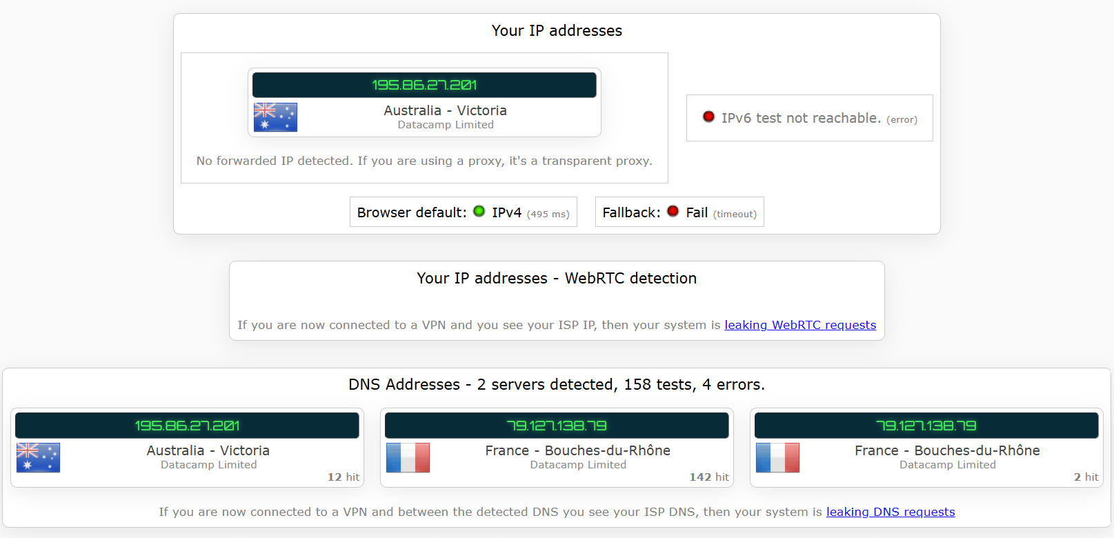 Norton Secure VPN's kill switch test results (pass). 