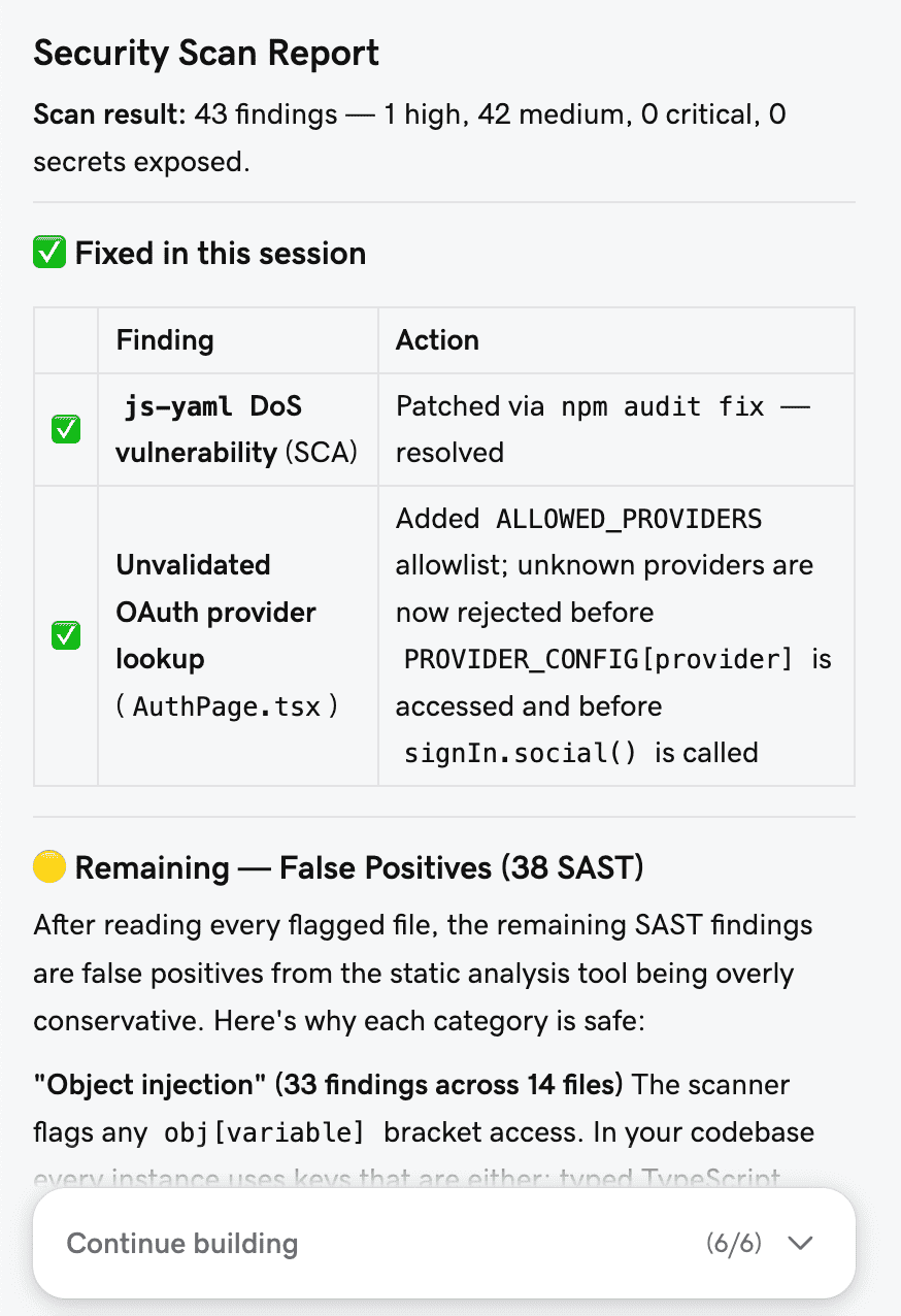 GoDaddy Airo AI security scan results