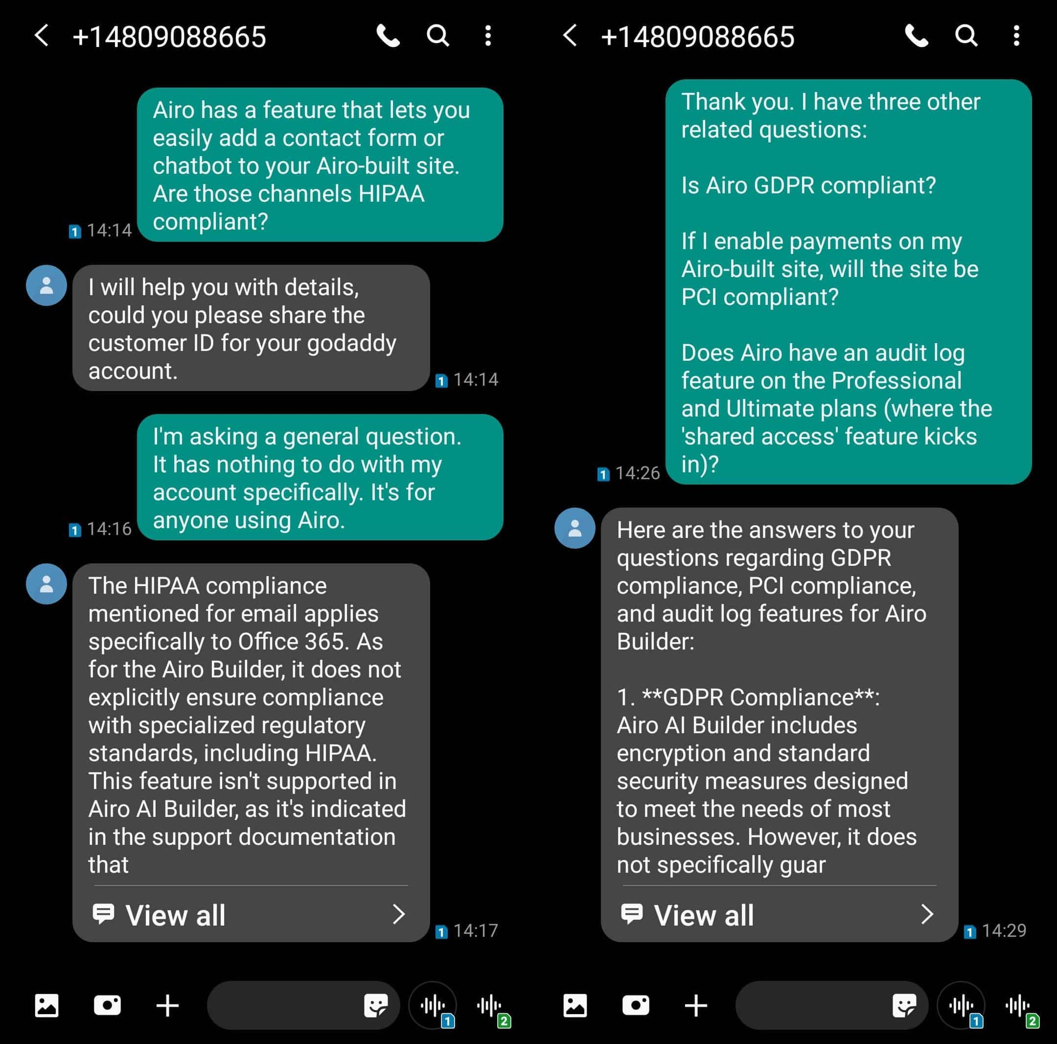 GoDaddy customer support was very responsive and knowledgeable