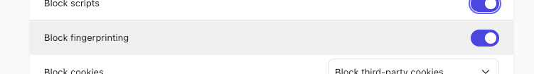 Enable Shields Block fingerprinting feature