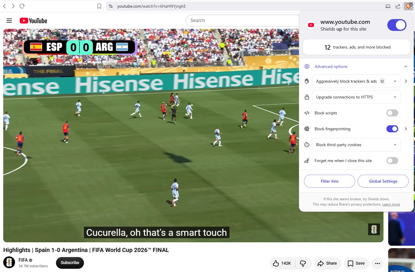 Brave Shields YouTube ads test