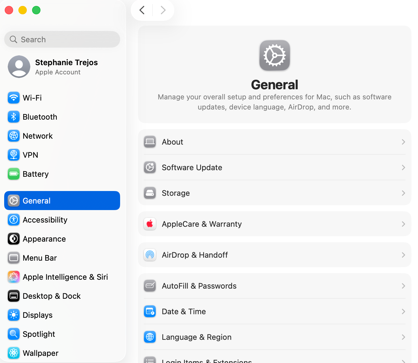 macOS general settings