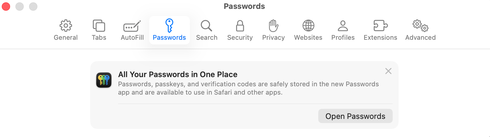 Safari passwords settings