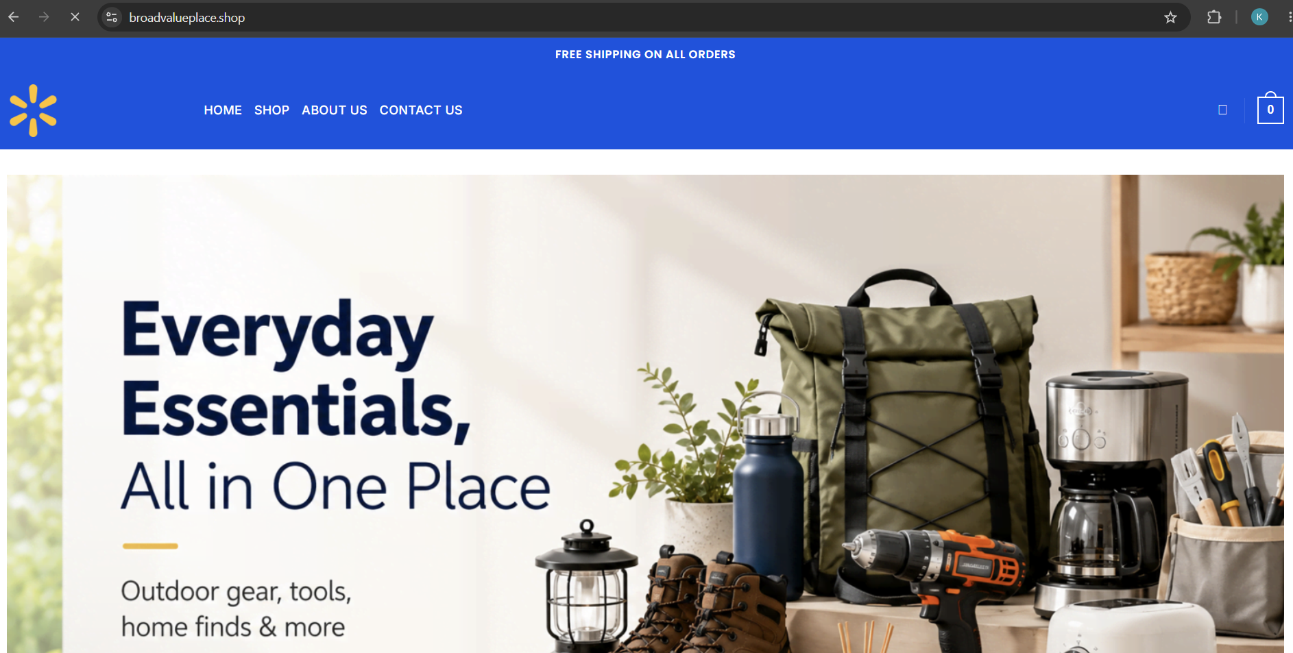 Homepage of a fake Walmart website