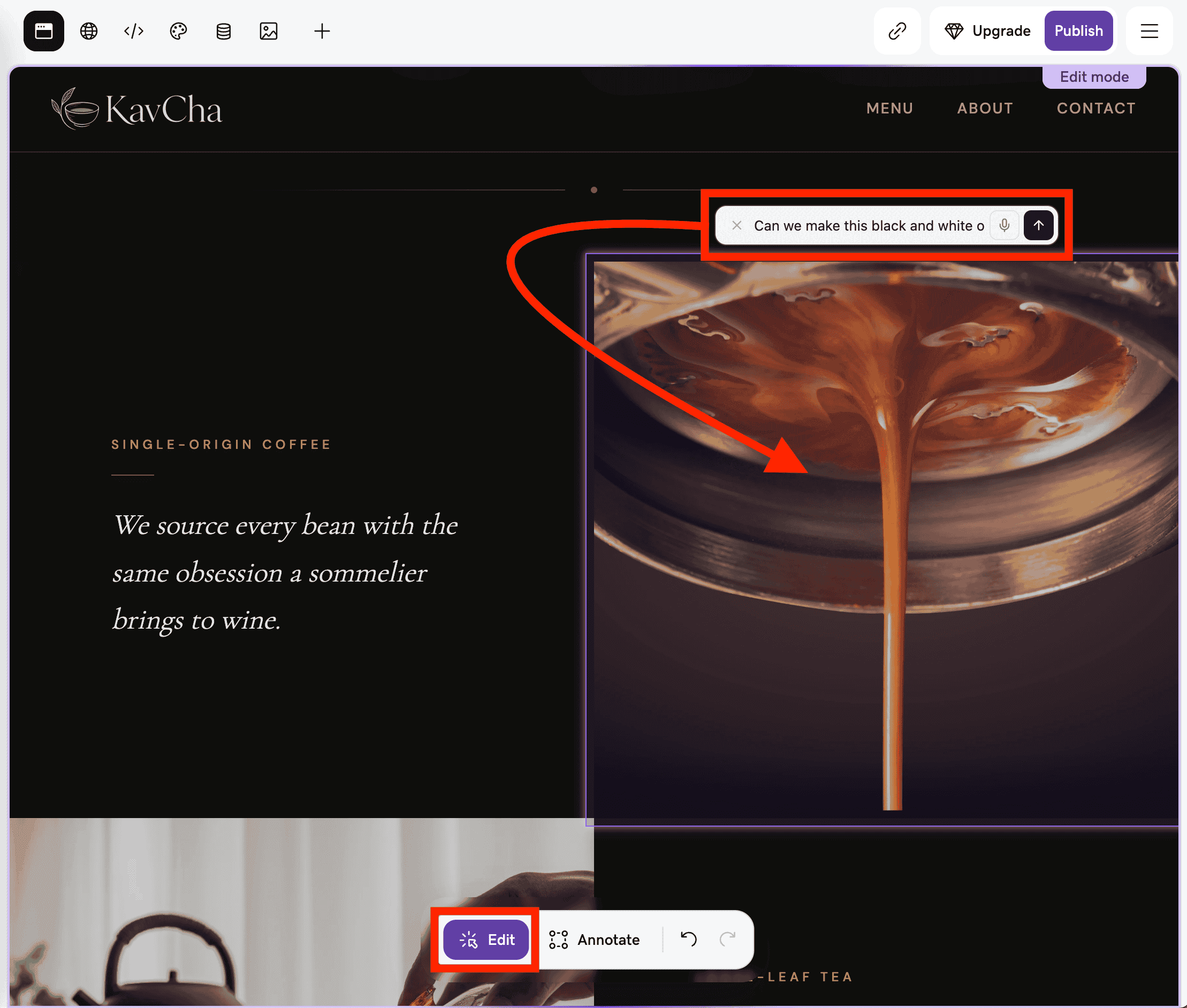 Adding hover effect during Airo AI test site build