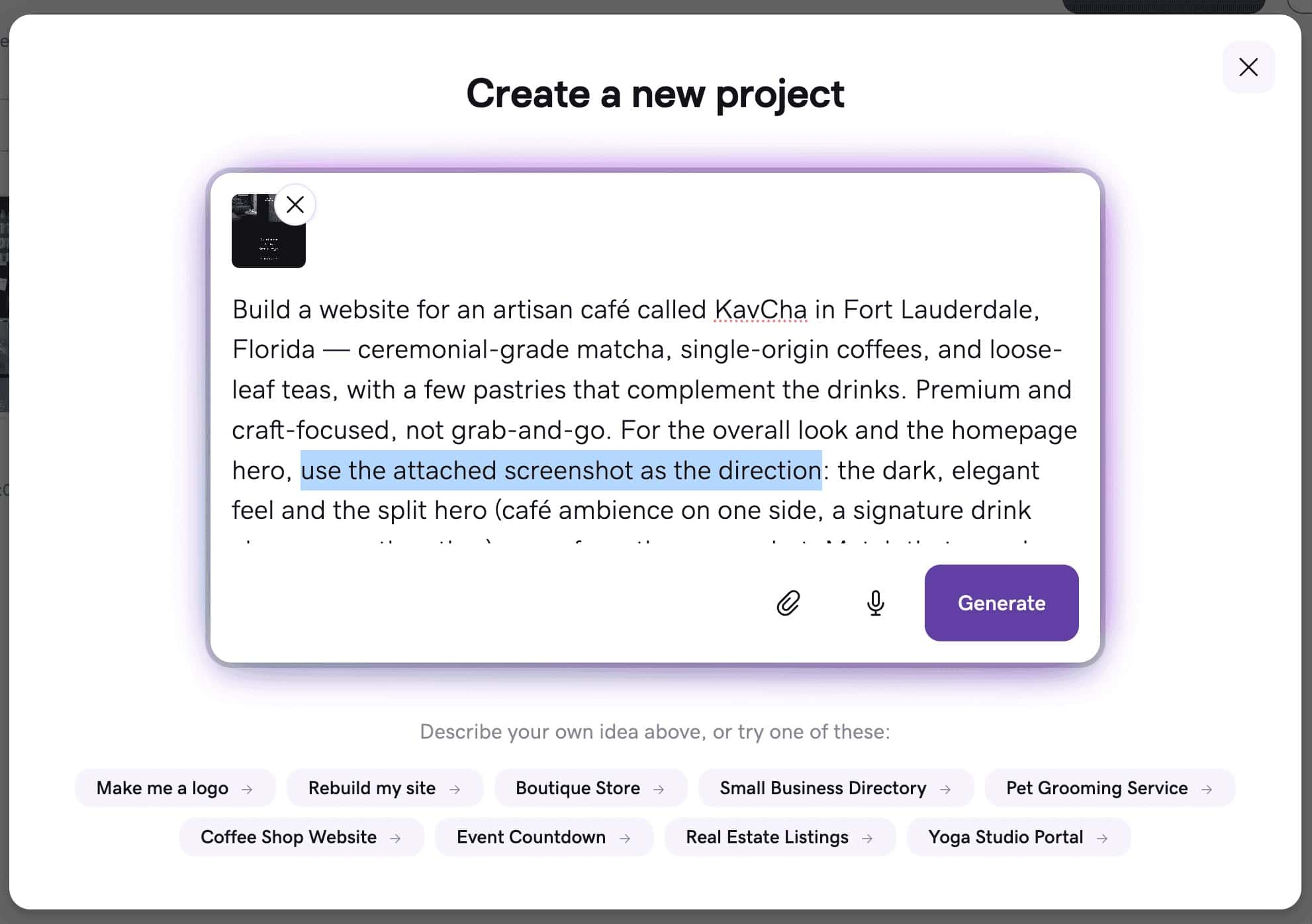 First prompt for GoDaddy Airo test site