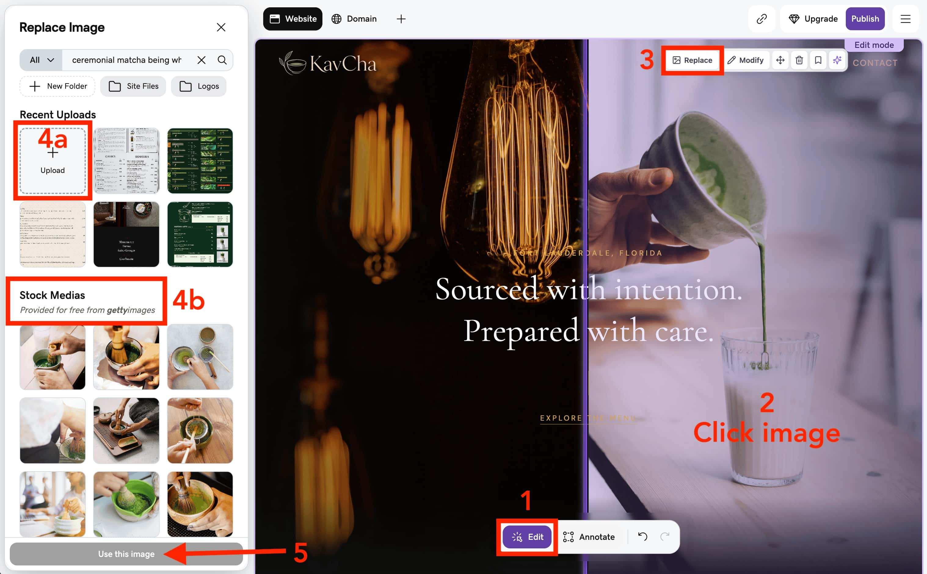 Using GoDaddy Airo edit mode to swap images