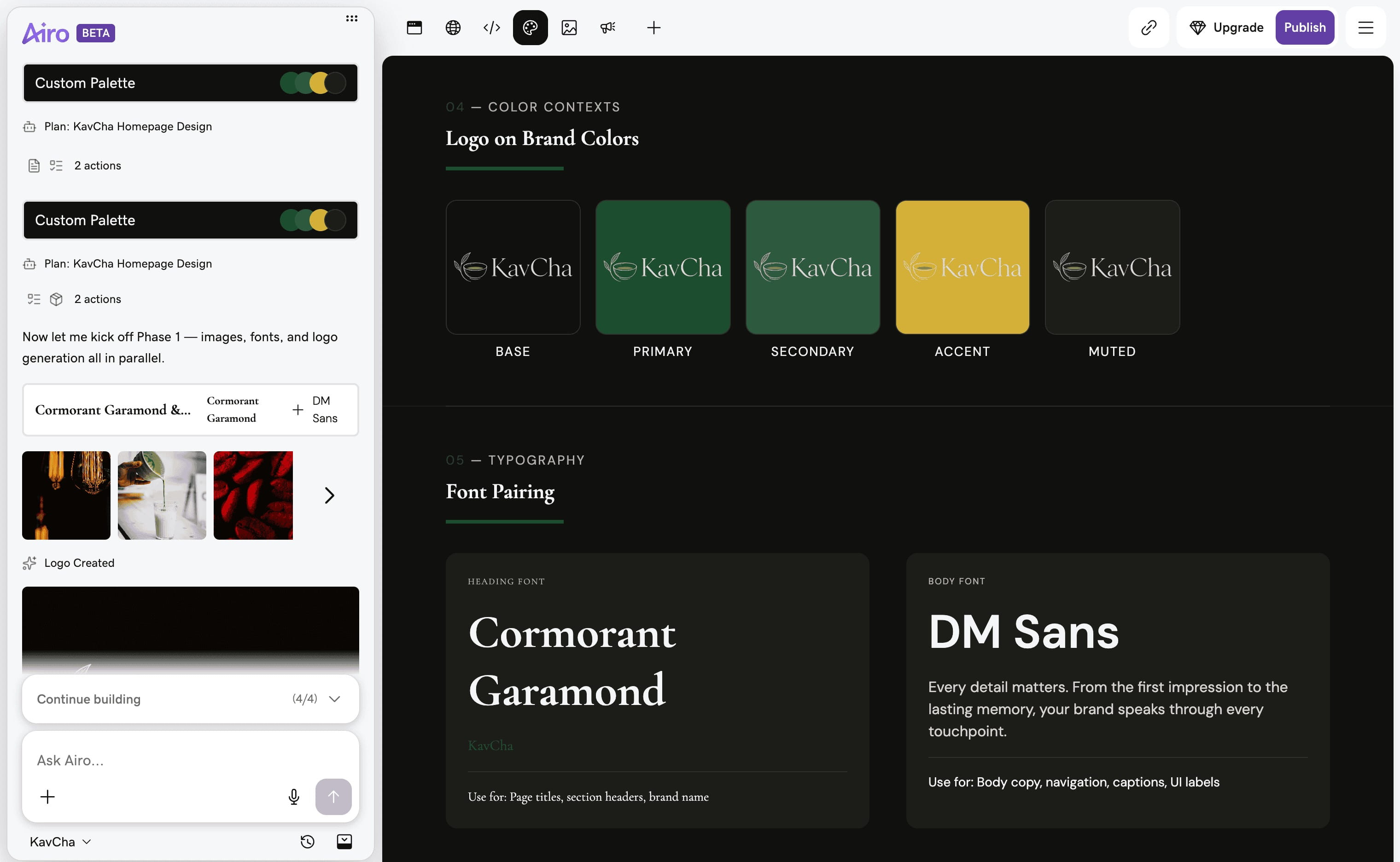 Airo AI generating brand assets for test website