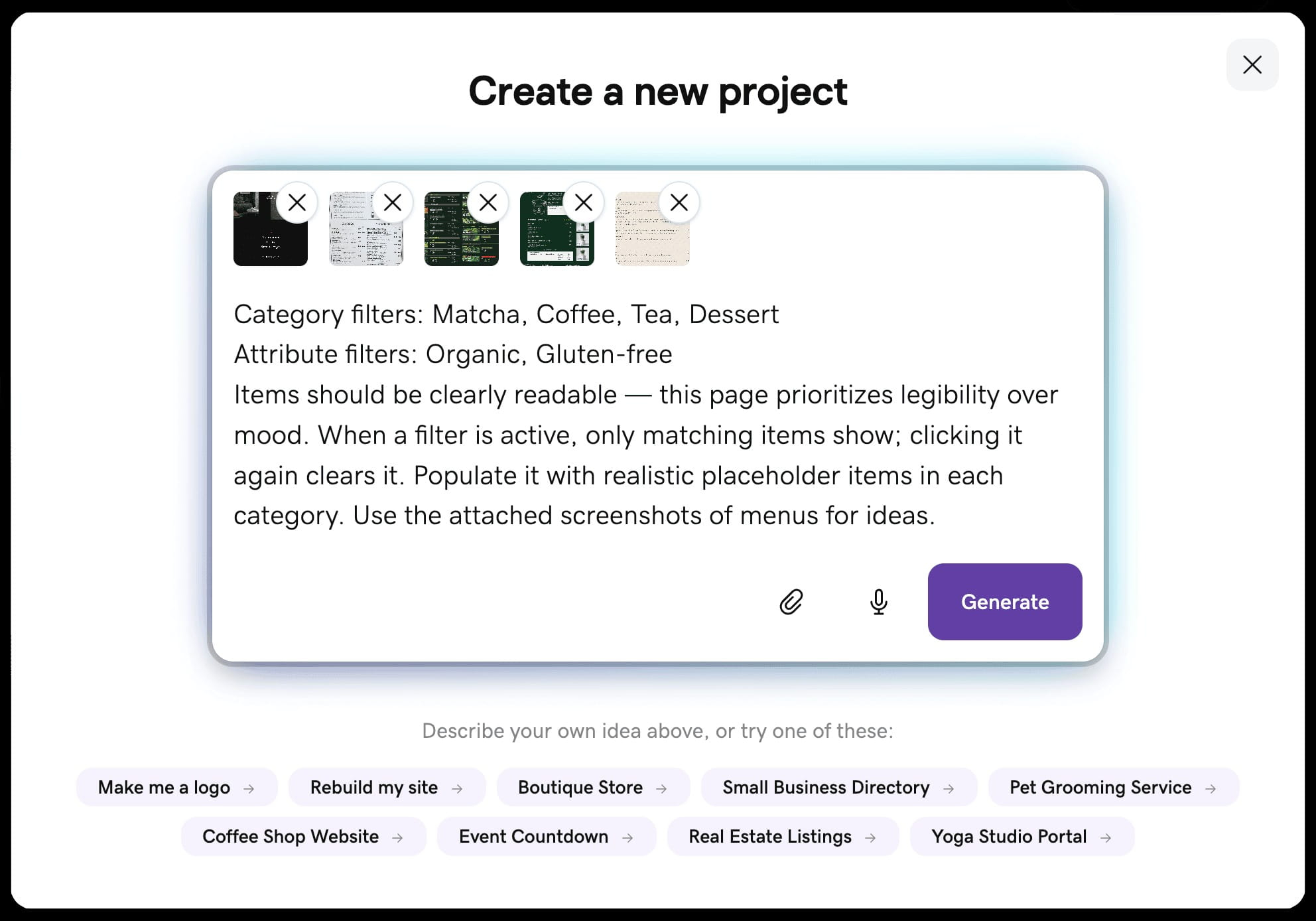 First Airo prompt with inspo screenshots for All About Cookies test website
