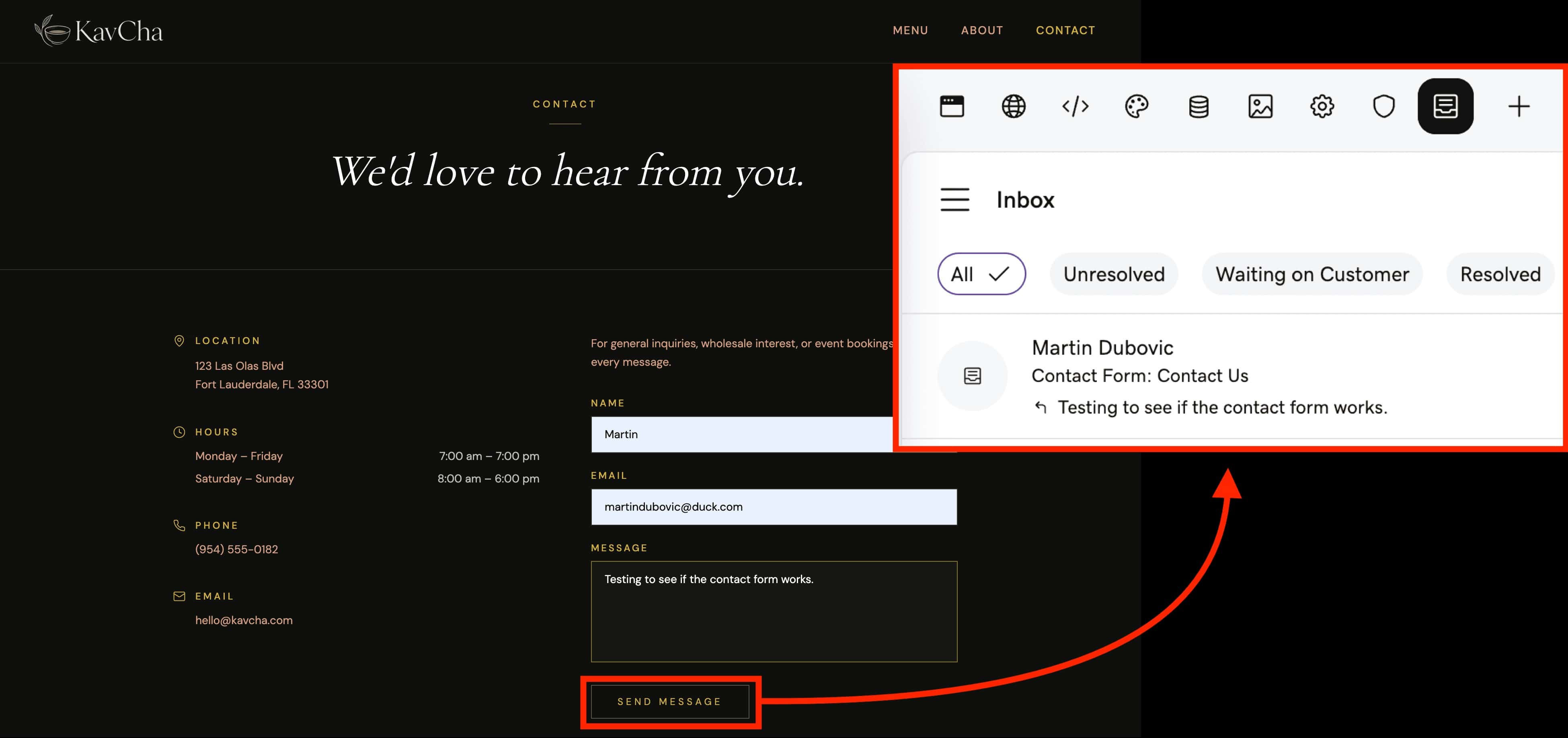 Testing contact form on Airo site for All About Cookies
