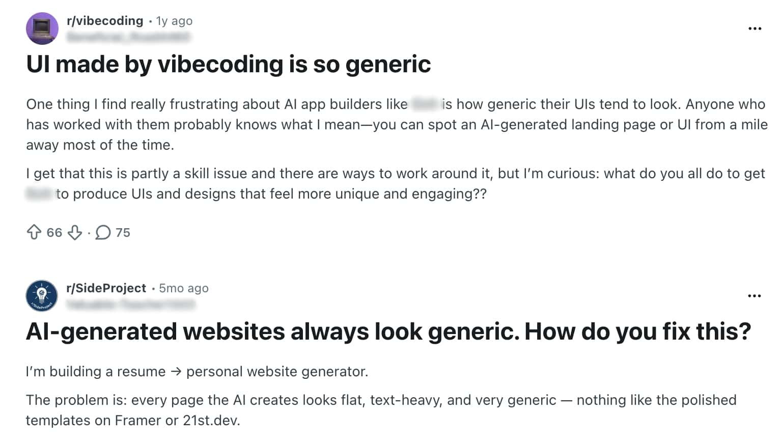 Reddit users slamming AI app builders