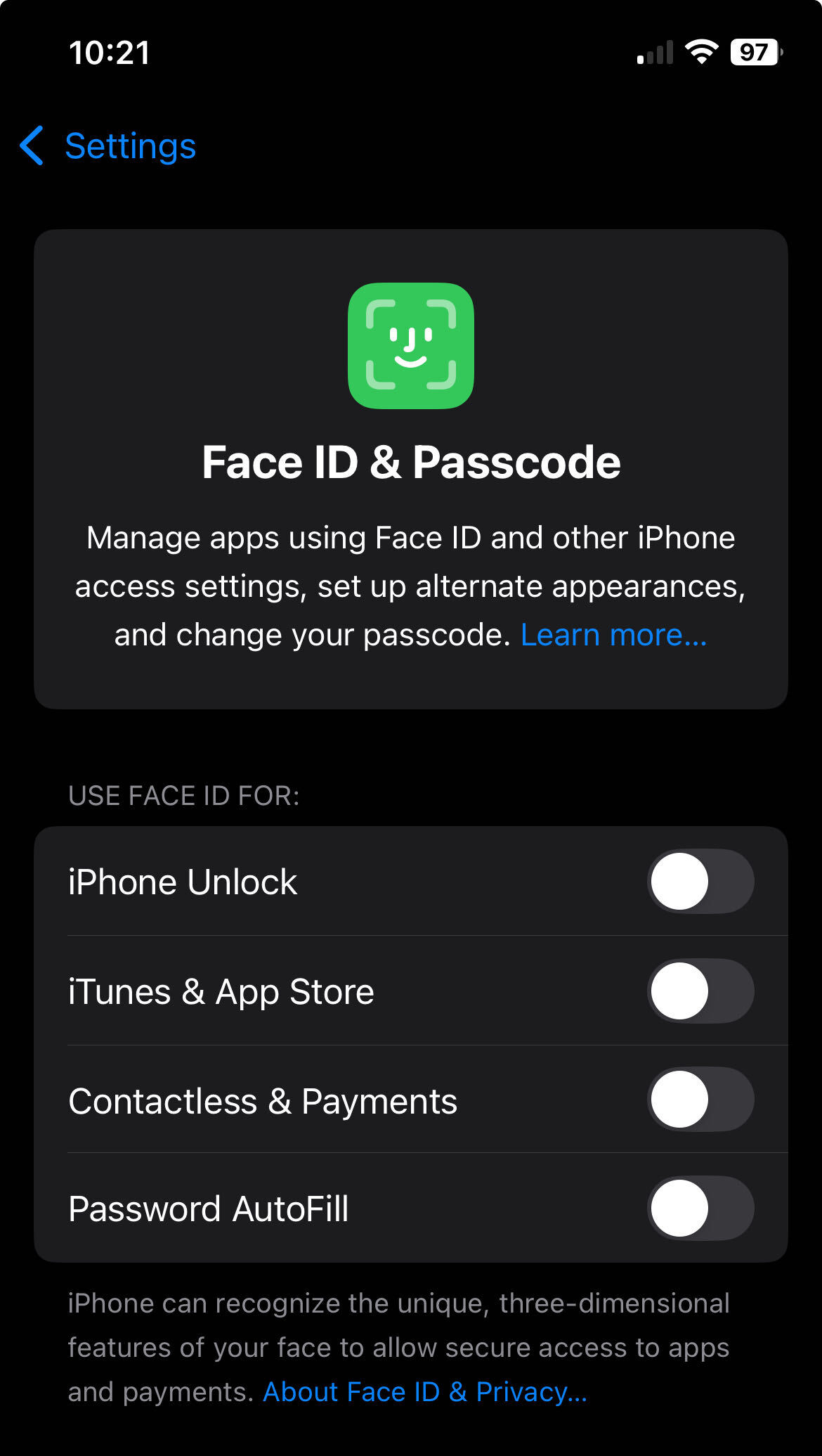 Disable biometrics on iPhone