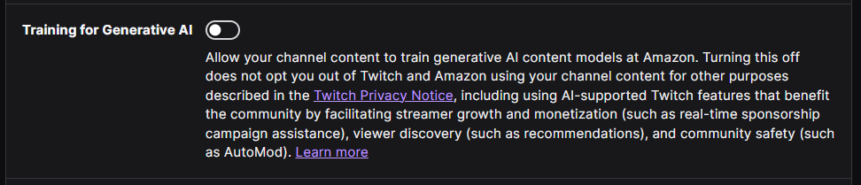 Twitch chat AI training opt out toggle