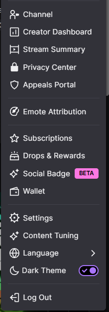 Twitch chat profile pic drop down.