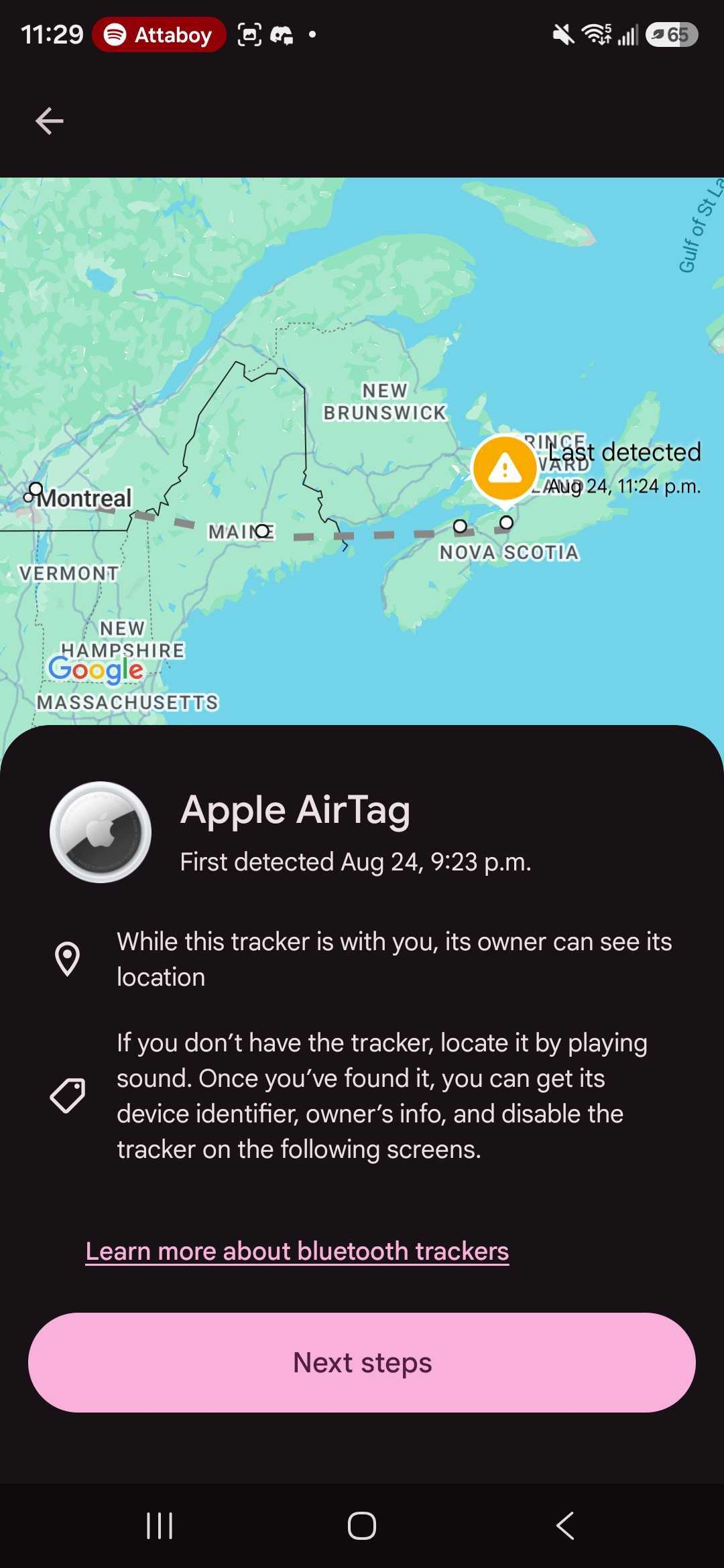 Apple AirTag tracking to home location